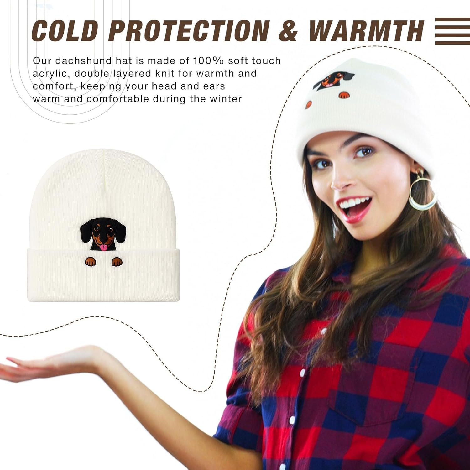 Chicingyou Christmas Dachshund Beanie Hat Gift Men Women Weiner Dog Lover Winter Knit Hat Embroidered Xmas Stocking Stuffer image number 1