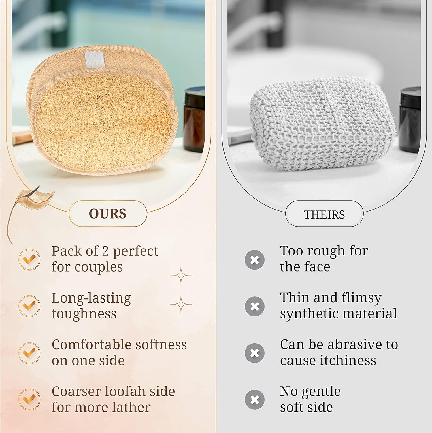 Egyptian Natural Loofah Pad Exfoliating Body Scrubber - Vegan Double Sided Luffa Sponges Deep Clean Your Body, Face & Back While an Exfoliating Washcloth Side Removes Oils - 6.9 X 4.7 Inches, 2 Pack image number 4