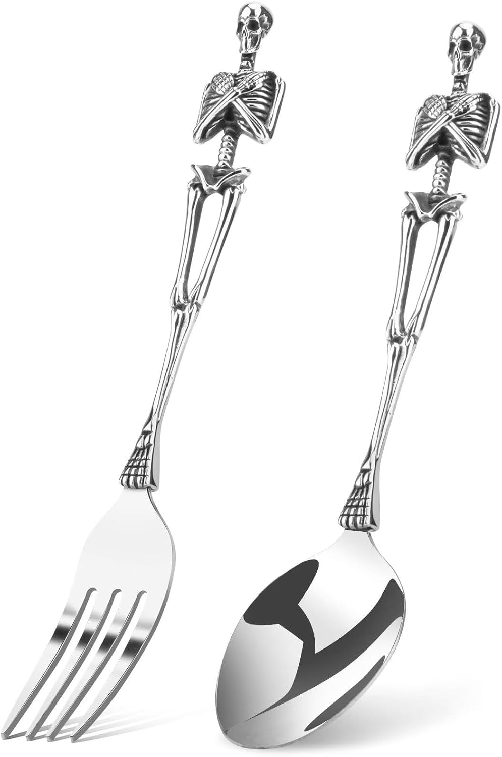 SENIURIS Skeleton Silverware Set, Personality Skull Stainless Steel Unique Design Spoon Fork for Halloween Easter and Christmas. (Skeleton with Knife)