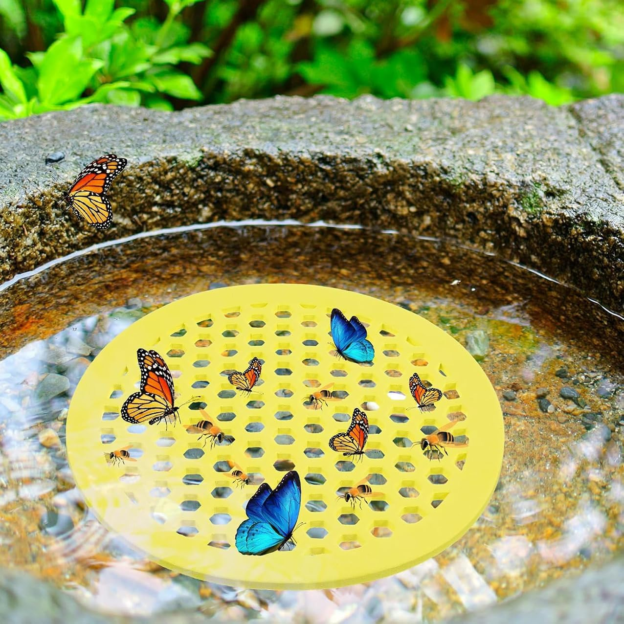 Xiaaofea 4Pcs EVA Floating Bee Island, Butterfly Watering Station with Safe Bath for Feeding, Outdoor Garden Decor Bee Waterer, Ideal for Decorating Gardens and Backyards Outdoor image number 5