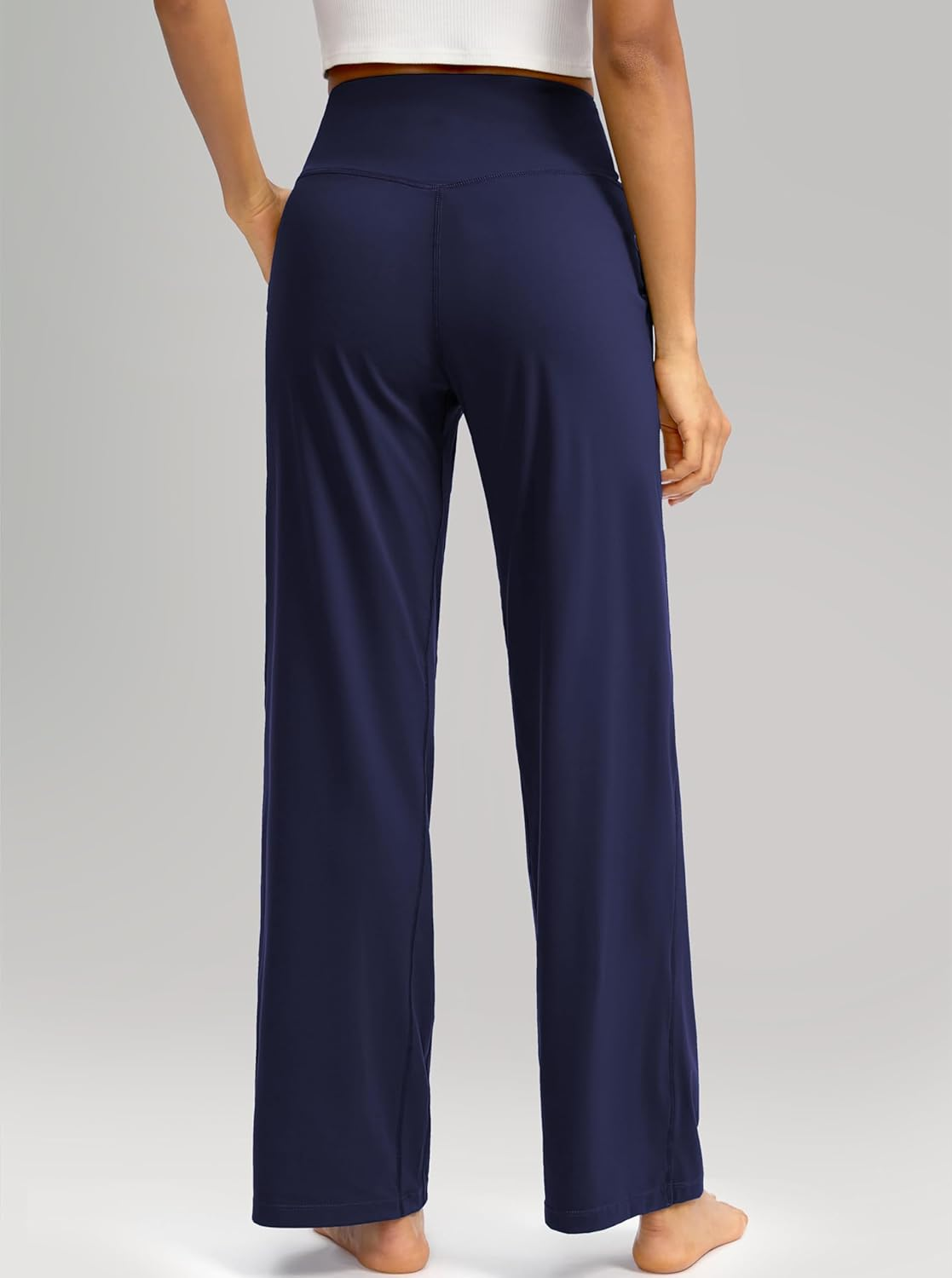 Oyamiki Women Yoga Pants Breathable Wide Leg Stretchy Lounge Slacks Casual High Waisted Athletic Trousers with Side Pockets image number 6