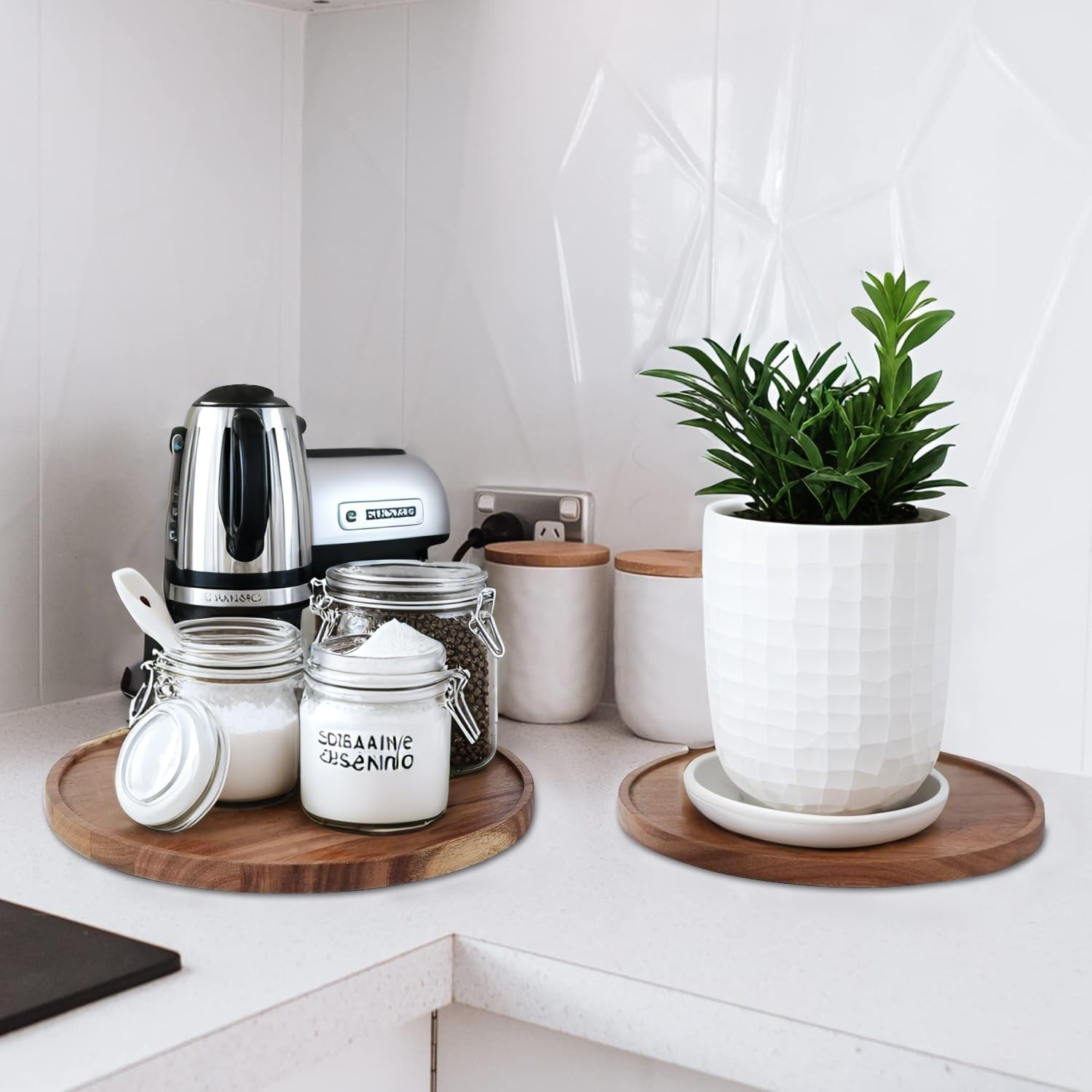 Delsol Decorative round Wooden Tray, Acacia Wood Serving Tray for Farmhouse Kitchen Dining Room Table,Small Candle Holder for Coffee Table Home Deco image number 1