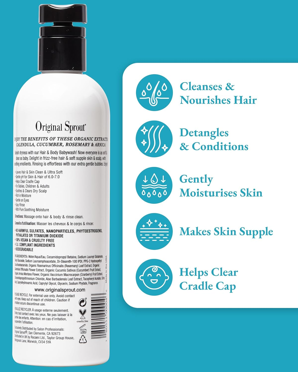 Original Sprout Hair and Body Baby Wash. Organic Vegan Baby Shampoo and Body Wash for Sensitive Skin. 12 Oz. image number 3