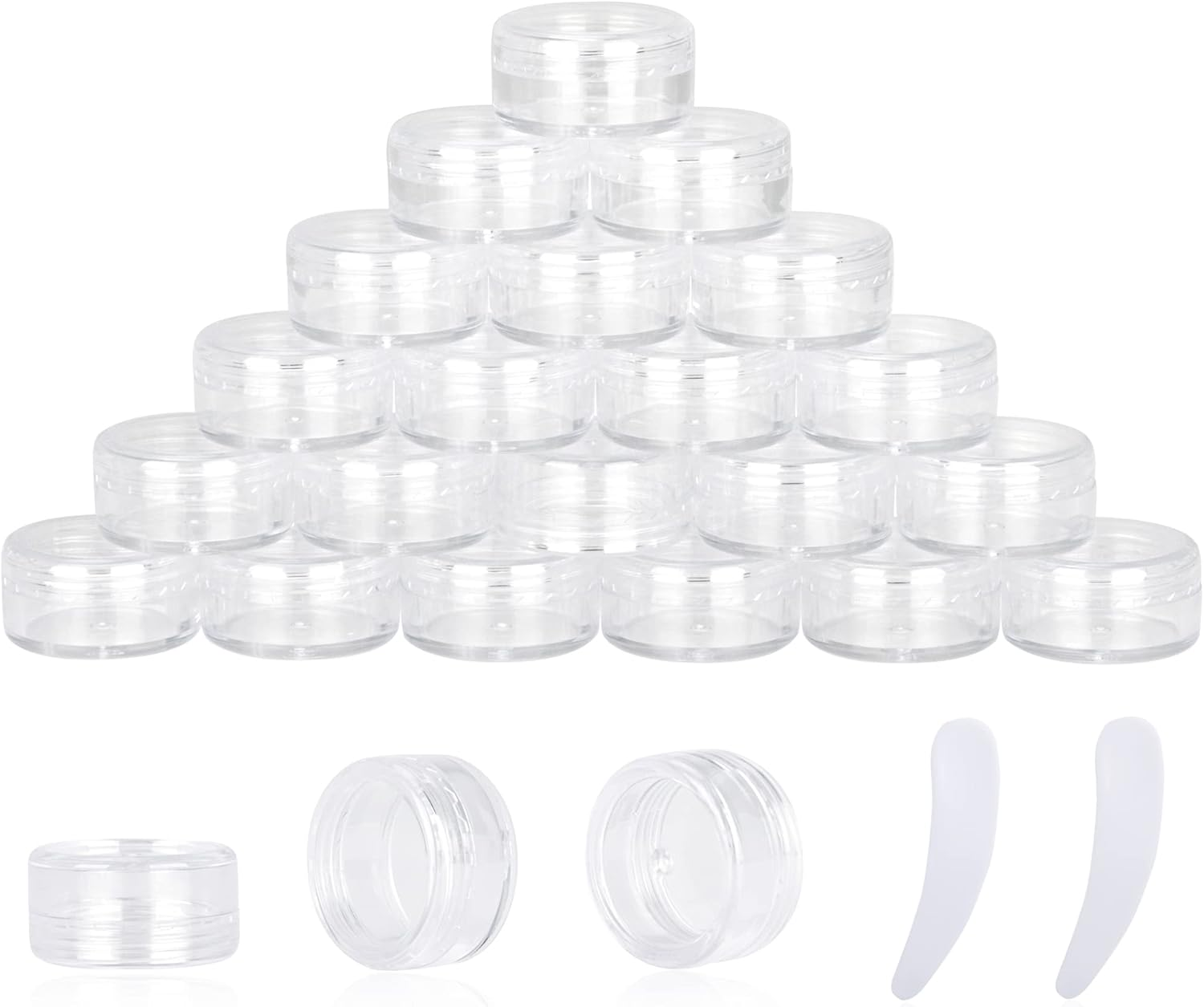 25PCS 3 Gram Sample Containers, 3Ml Empty Jars with Lids, Small Cosmetic Containers, Mini Sample Jars with 2PCS Mini Spatulas for Make Up, Oils, Lotion, Powder, Paint, Jewelry, Lip Balms(Black Lid)