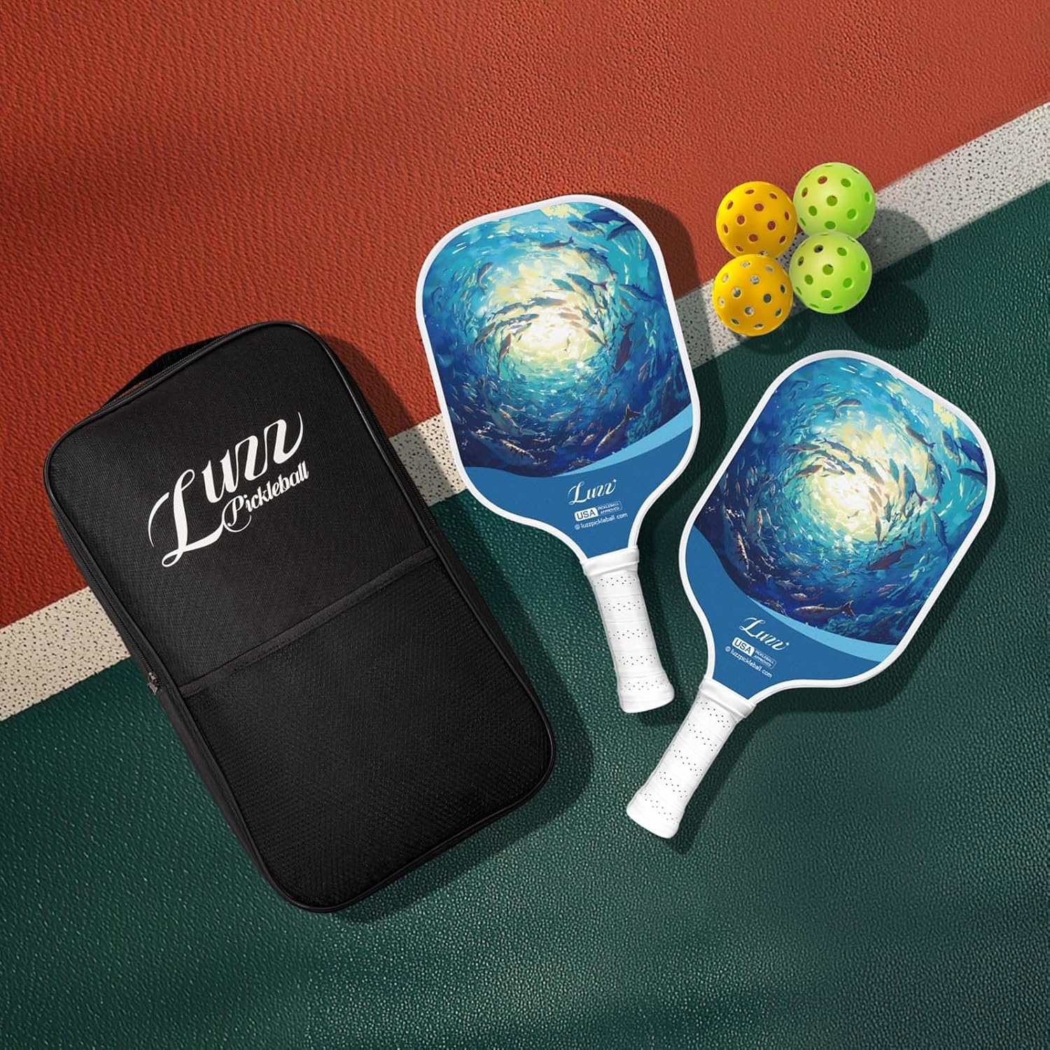 Luzz Pickleball Paddle Set of 2, USAPA T700 Carbon Fiber Pickleball Paddles Set Includes 4 Pickleballs &1 Bag,Lightweight 2 Pack Pickle Ball Paddles,Sandblasted Surface image number 2