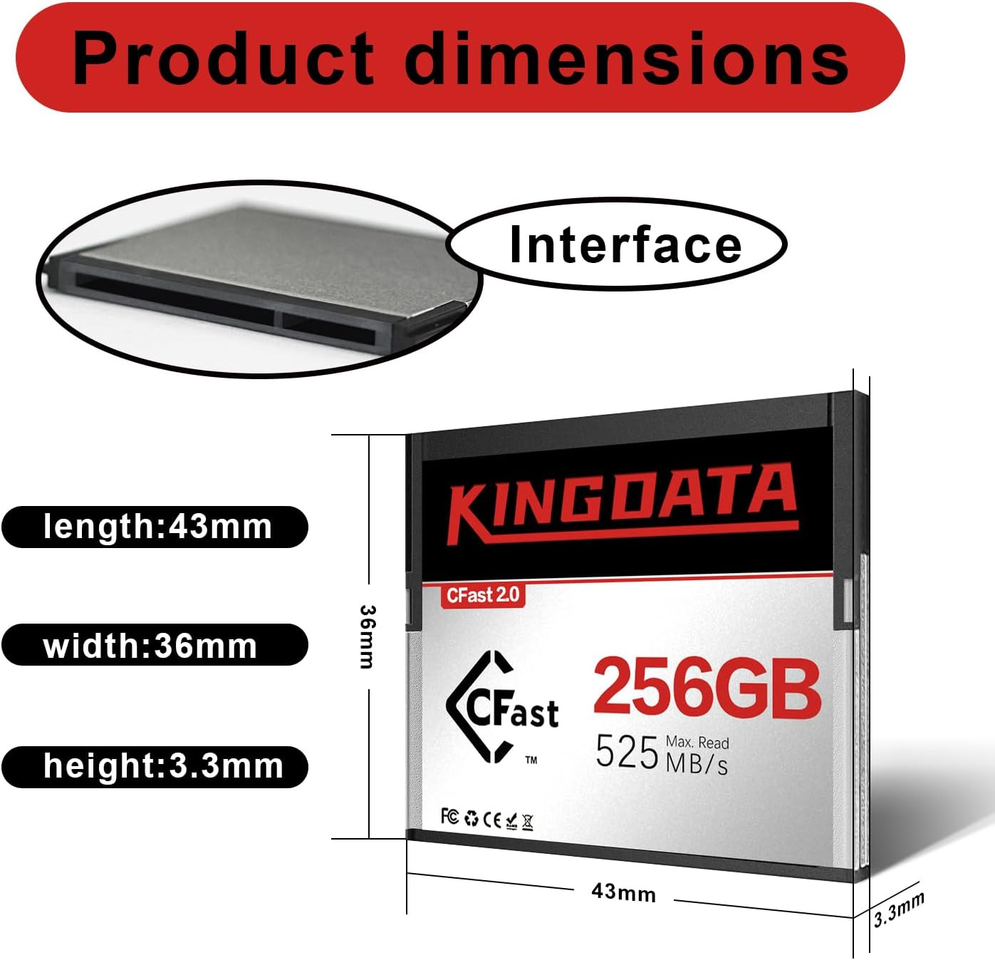 KINGDATA Cfast 2.0 Memory Card 256GB High-Speed 525MB/S for 6K Video for Canon Sony Cinema Cameras image number 5