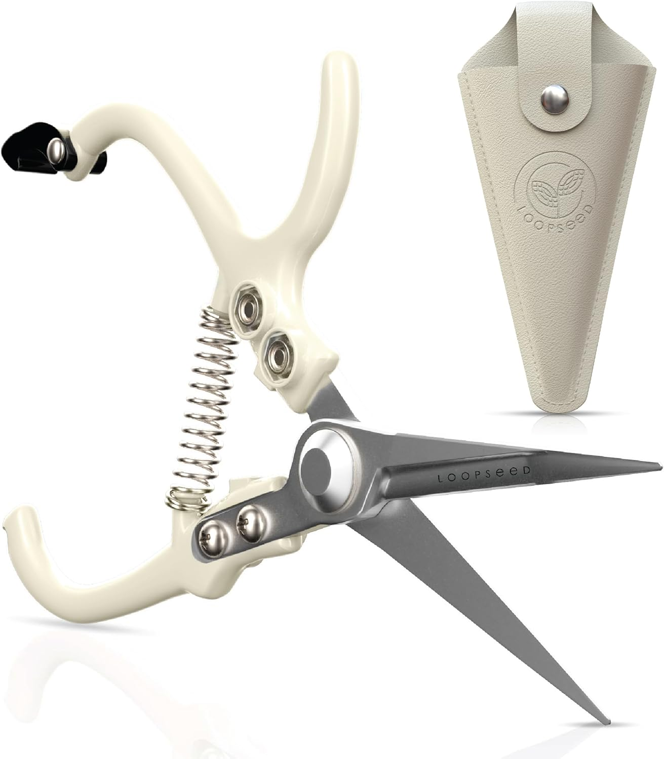 Plant Pruning Shears with Vegan Leather Sheath Garden Trimming Scissors with Belt Holster Bonsai Trimmers Herb Snips Flower Clippers Modern Tools 2 Piece Bundle (Cream Pruner Beige Sheath) image number 2