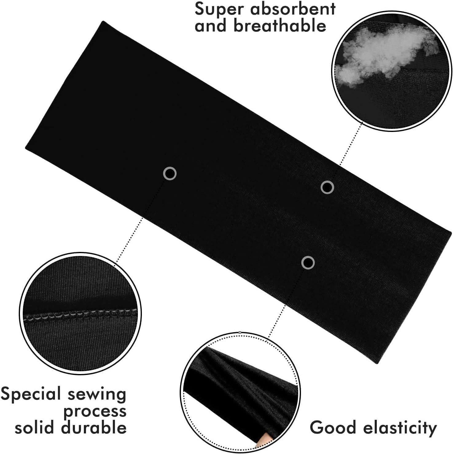 Sularpek Hair Bands, Pack of 3 Women'S Hair Bands, 7.5 Cm Black Wide Hair Band, Non-Slip Headband, Women, Elastic Hair Bands for Running, Cycling, Yoga, Fitness