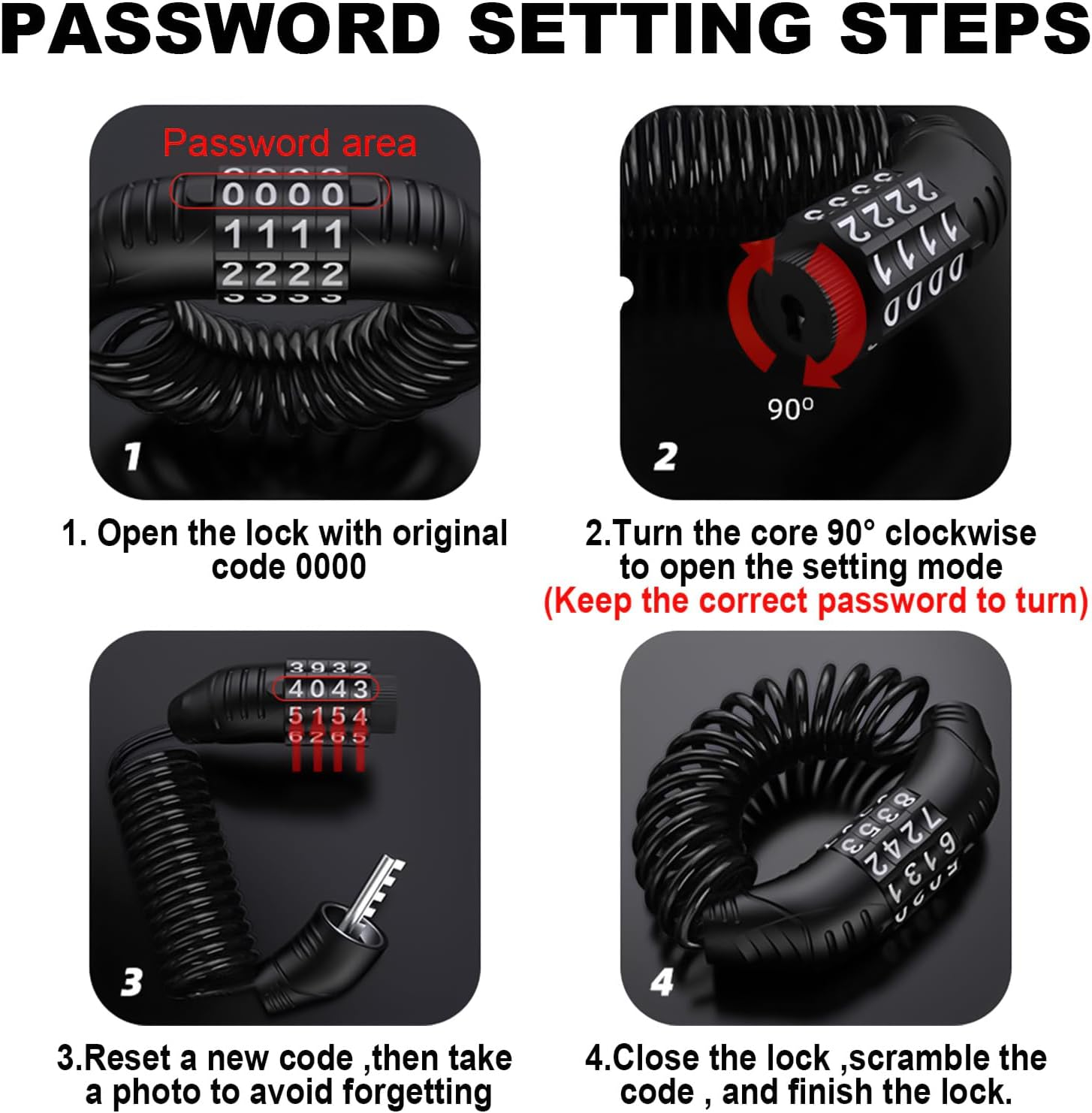 Windance Motorcycle anti Theft Lock, Heavy Duty Handlebar Grip Brake + Helmet Lock Cable with Combination + Storage Bag for Motorbike ATV Moped Scooter (Black+Black) - Black+Black image number 5