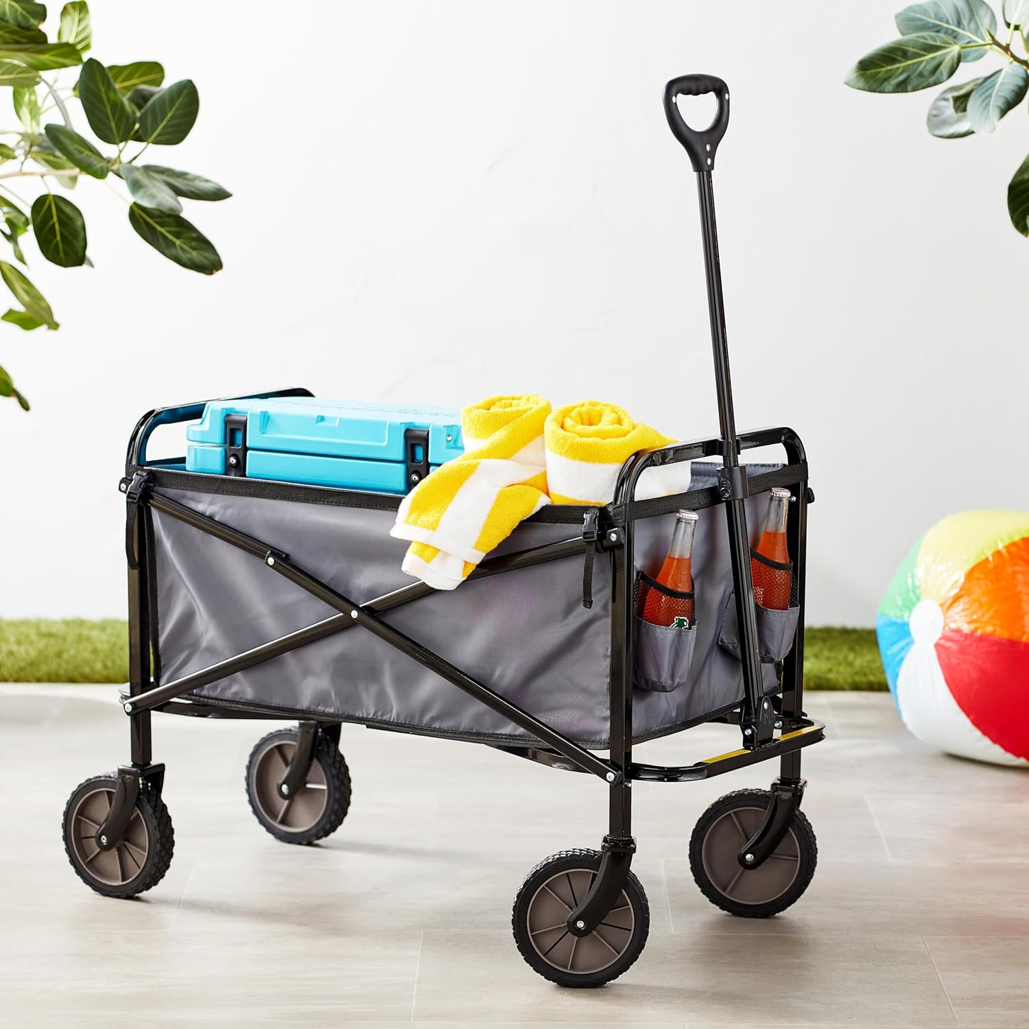 Amazon Basics Collapsible Folding Outdoor Utility Wagon with Cover Bag, Gray image number 4