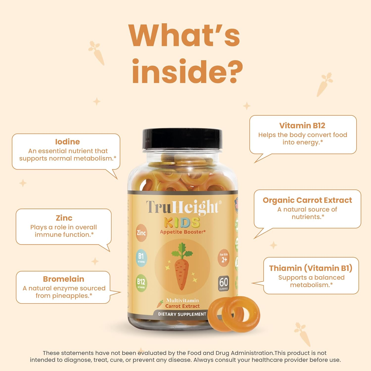 Truheight Kids Appetite Booster Gummies (Ages 2+) All Natural Toddler, Kids & Teens Appetite Stimulant to Eat More - Weight Gain Vitamins - Endorsed by Pediatricians - Vitamin for Underweight Kids image number 6