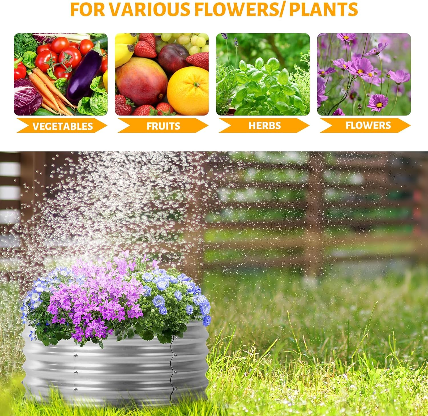 Round Galvanized Raised Garden Bed Kit Outdoor Galvanized Planter Box, above Ground Garden Planter for Flowers Vegetables, 2X2X1Ft image number 5