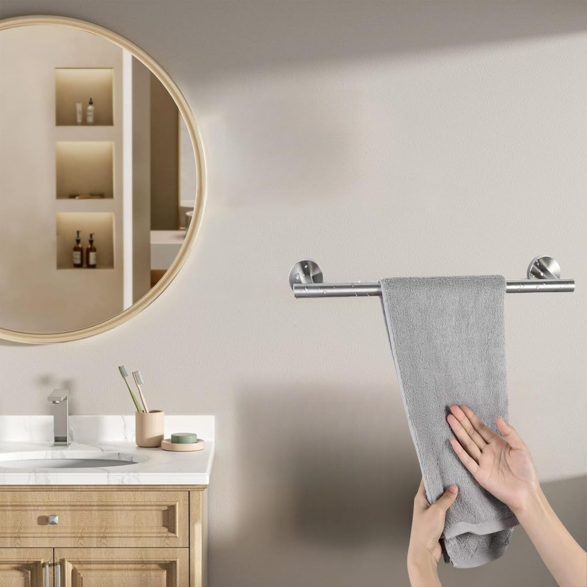 Towel Bar Wall Mounted, Stainless Steel Towel Racks for Bathroom, Includes Wall Mounting Hardware for Bathroom, Kitchen, Bedroom Wall Mounted - Single Layer Shower Towel Hanger Rod(Brushed Nickel) image number 2
