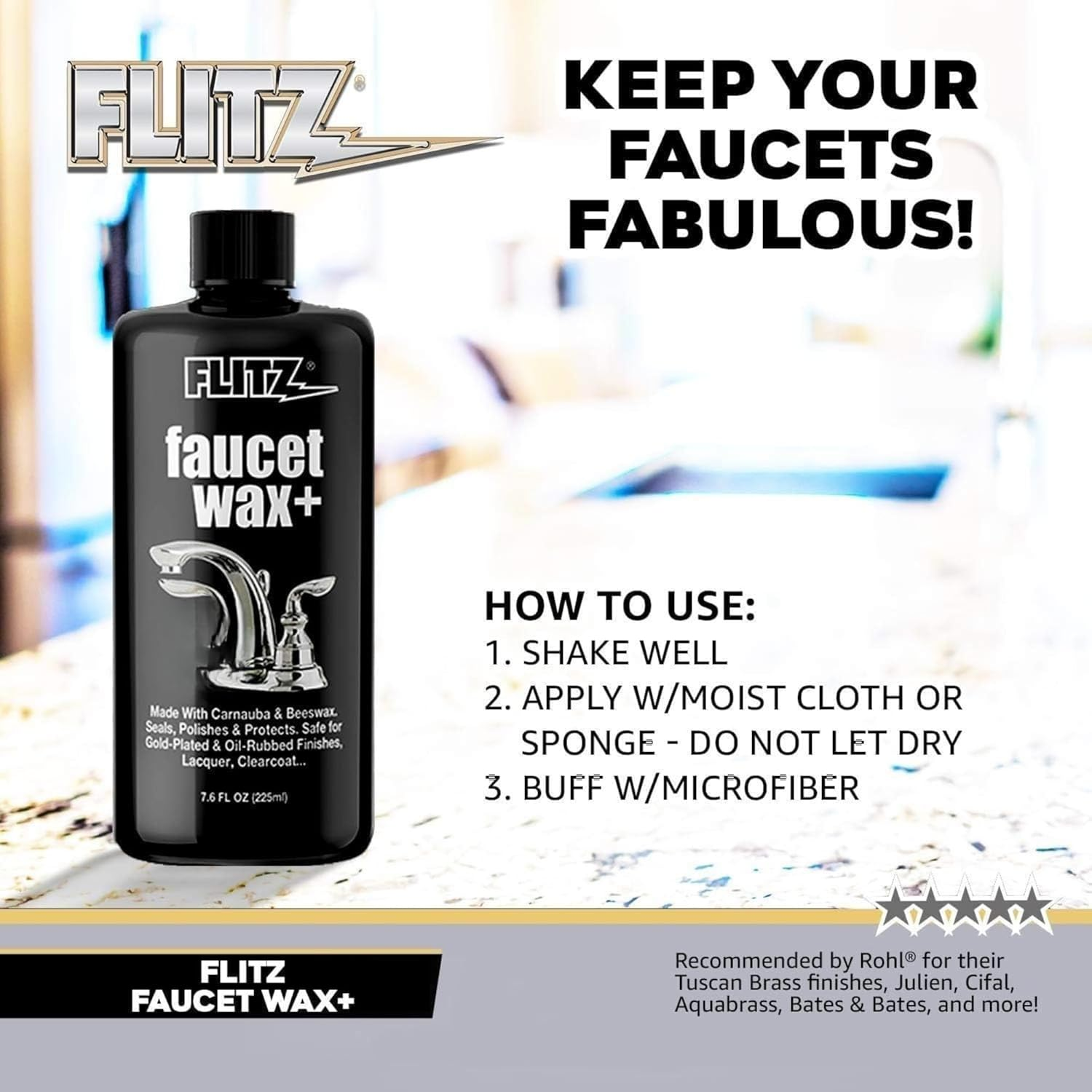 Flitz Faucet Wax, Polish and Sealant Made with Exclusive Carnauba and Beeswax Formula, Leaves No Residue or Scratches, Perfect for Door Hardware, Kitchen and Bathroom, Made in USA, 7.6 Oz - 3 Pack image number 3