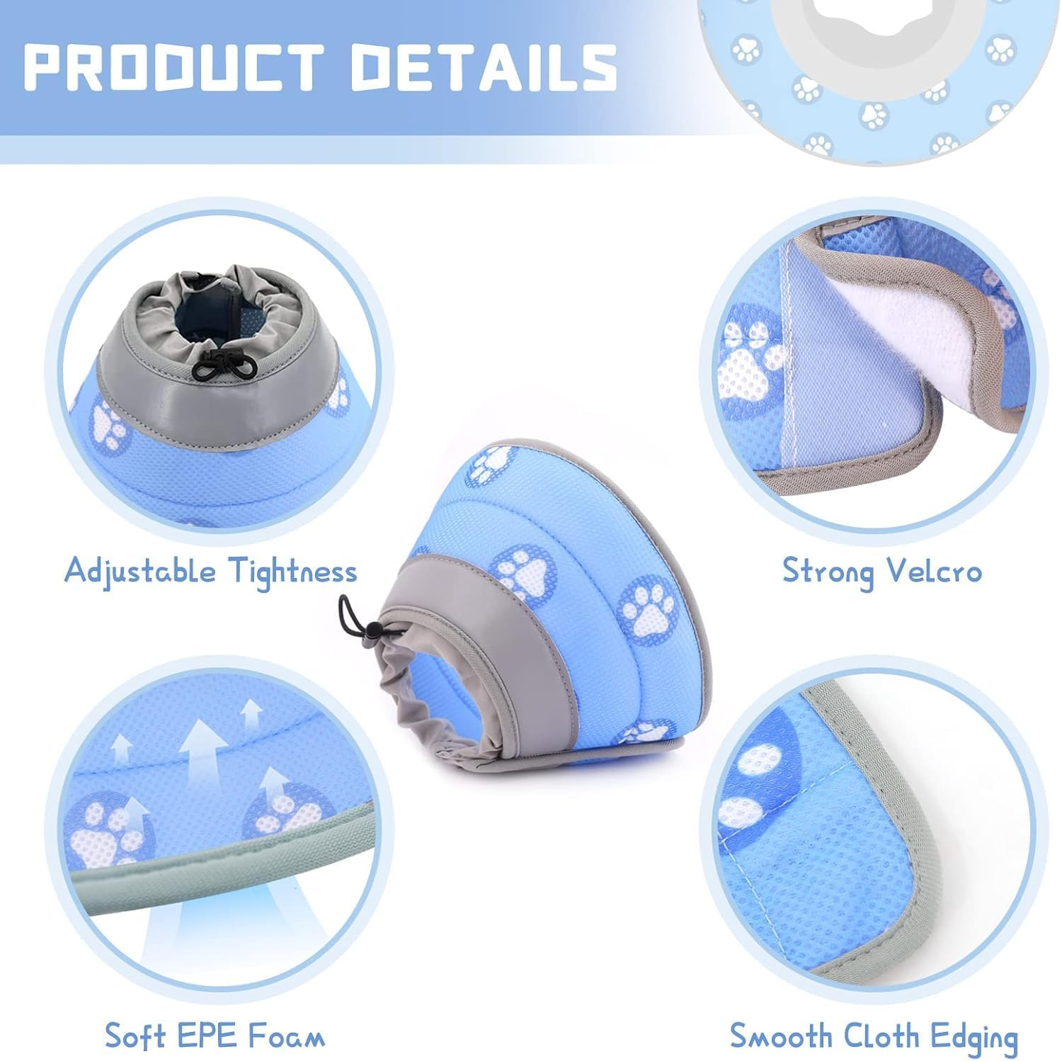 Cozioz Adjustable Soft Cat Cone Collar for Post-Surgery Recovery, Gentle and Comfortable Pet Collar to Prevent Licking for Kittens, Puppies, and Small Dogs(Blue, L) image number 2