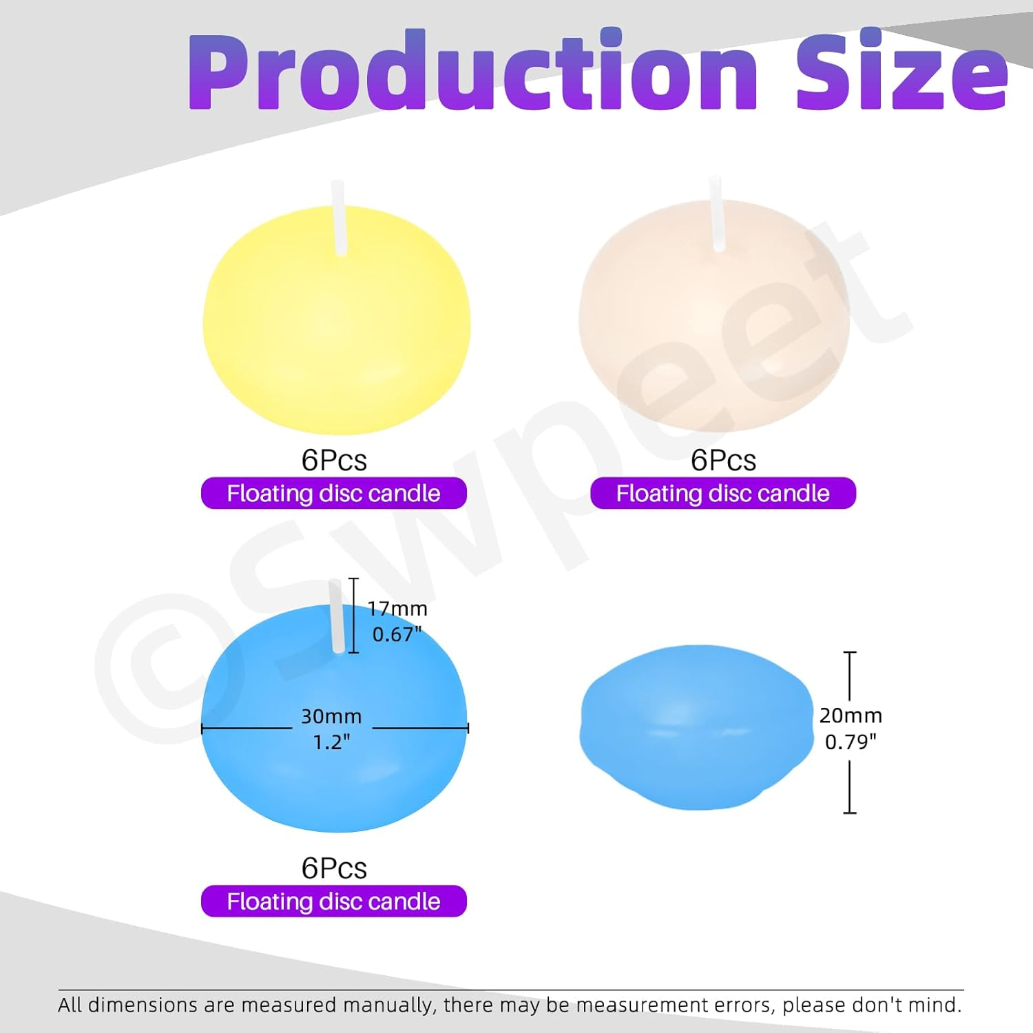 Swpeet 18Pcs 1.5 Inch Ivory/Yellow/Blue Unscented Floating Candles Set, Floating Discs Candles Driples Hand-Rolled Paraffin Wax Cotton Wicks for Centerpieces, Weddings, Parties and Christmas Home image number 6