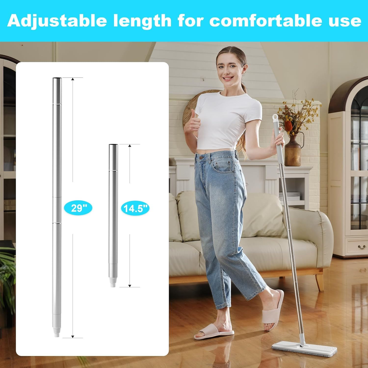 JOYMOOP Mop Handle Extension Rods, for Extending Flat Mop, Adjustable Steel Mop Handle Rods, 2 Pack image number 1