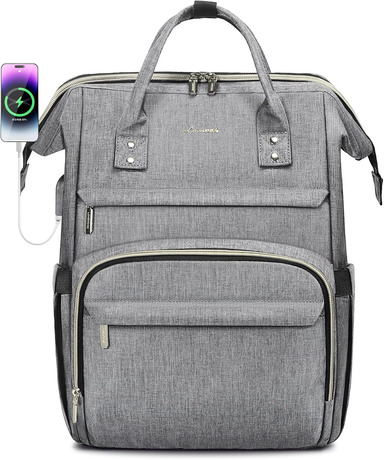 LOVEVOOK Laptop Backpack,15.6 Inch Professional Womens Purse Computer Bag Nurse Teacher Backpack,Waterproof College Work Bags Carry on Travel Back Pack with USB Port,Black - Dark Grey image number 2