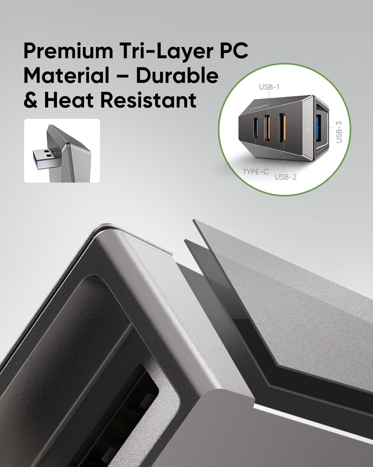 Tesla USB Hub, USB 3.0 Data Transfer, Type-C and USB Ports, Compact Design (Glovebox Hub, Horizontal Plug - 3(21-23) & Y(21-24))