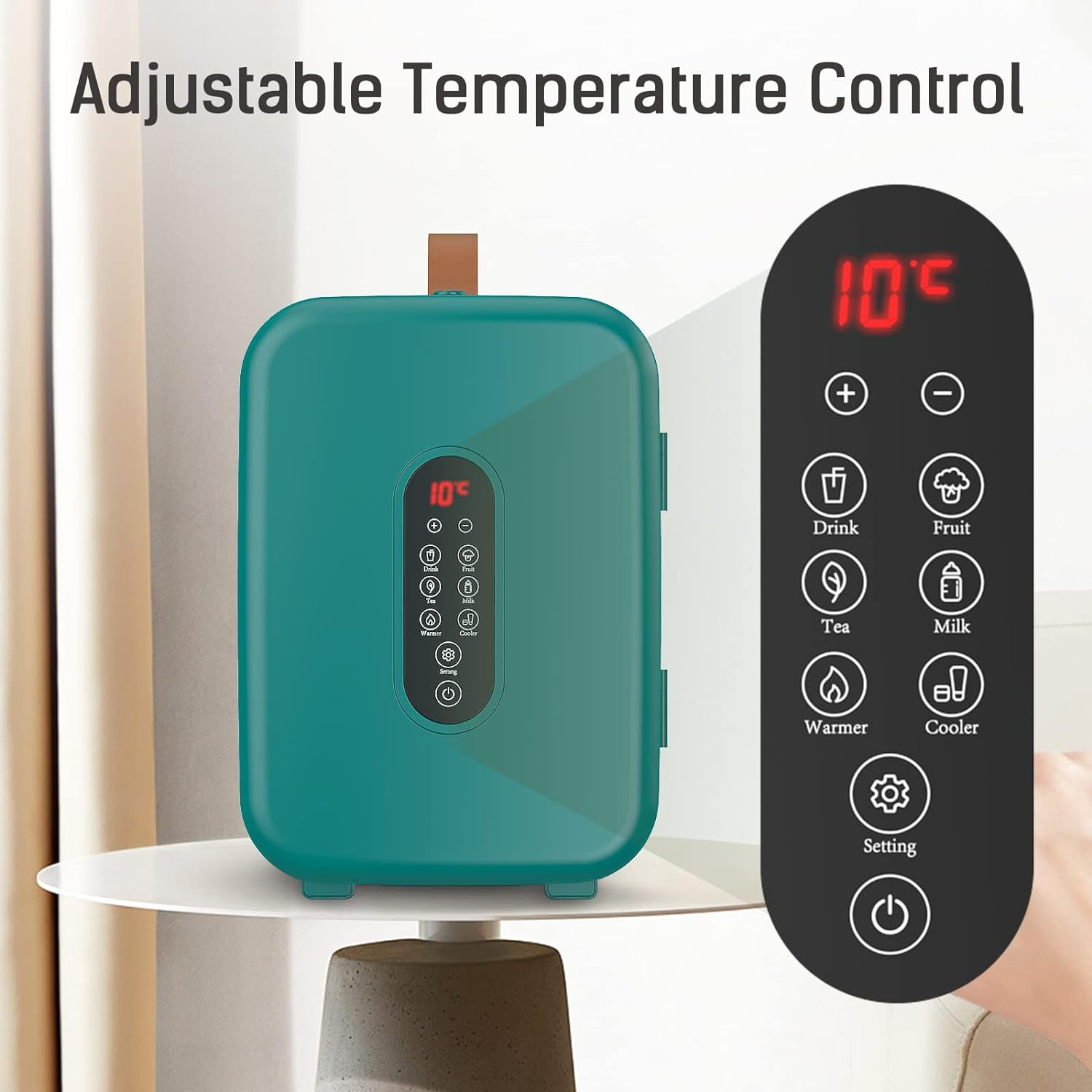 ADVWIN Mini Fridge 10 Liter Small Fridge for Bedroom - Upgraded Temperature Control Panel - AC/12V DC Thermoelectric Portable Cooler and Warmer for Skin Care, Beverage (Green) image number 4