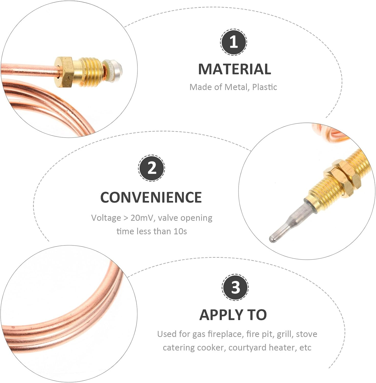 Gadpiparty Threaded Thermocouple Sensor High Temperature Fireplace Replacement Part for BBQ Grill and Accessories
