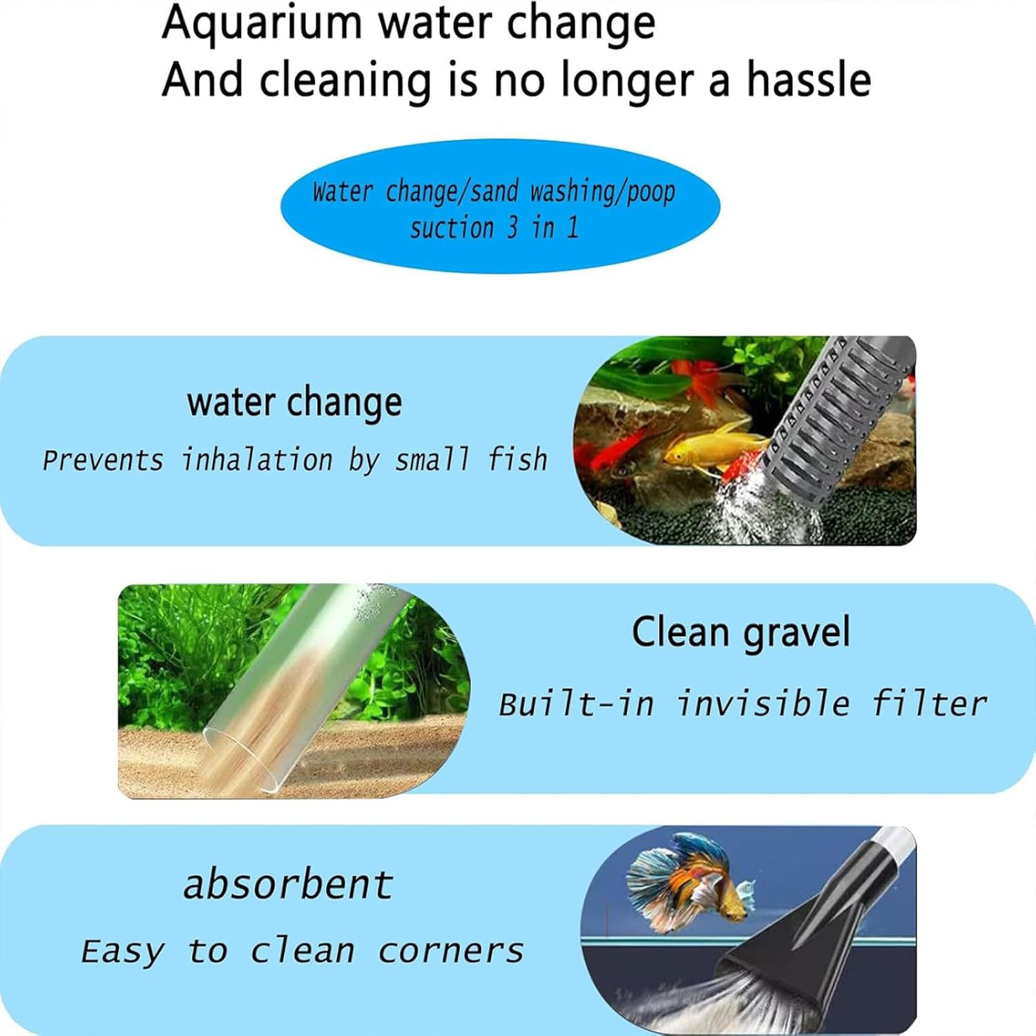 Aquarium Gravel Cleaner, Fish Tank Gravel Cleaner, 3.0M Water Changer Vacuum Cleaning Tools Siphon Universal Quick Pump Aquarium Water Changing Sand Cleaner for Aquarium Water Filter
