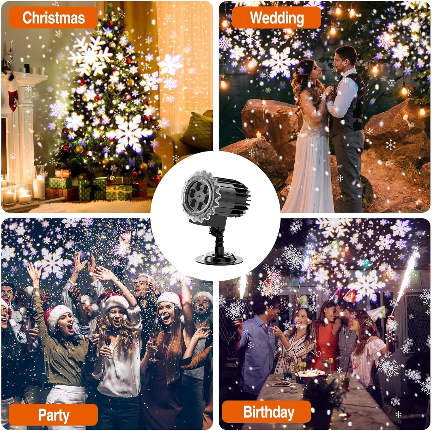 Christmas Snowflake Projector Lights Indoor Outdoor, 2024 High Bright LED Snowfall Projector Lamp, Waterproof Snow Projector for Holiday Party Wedding Garden Patio Landscape Lighting Decoration image number 4