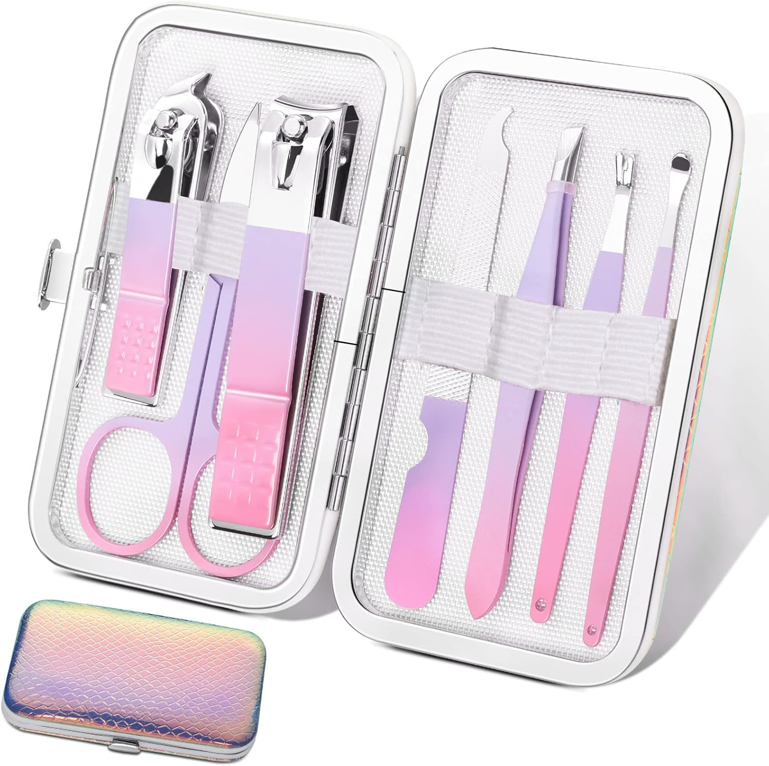 Aceoce Women Nail Clippers Professional Manicure Pedicure Kit Stainless Steel Nail Cutters Grooming Kit Personal Care Tools with Travel Case Gradual Purple