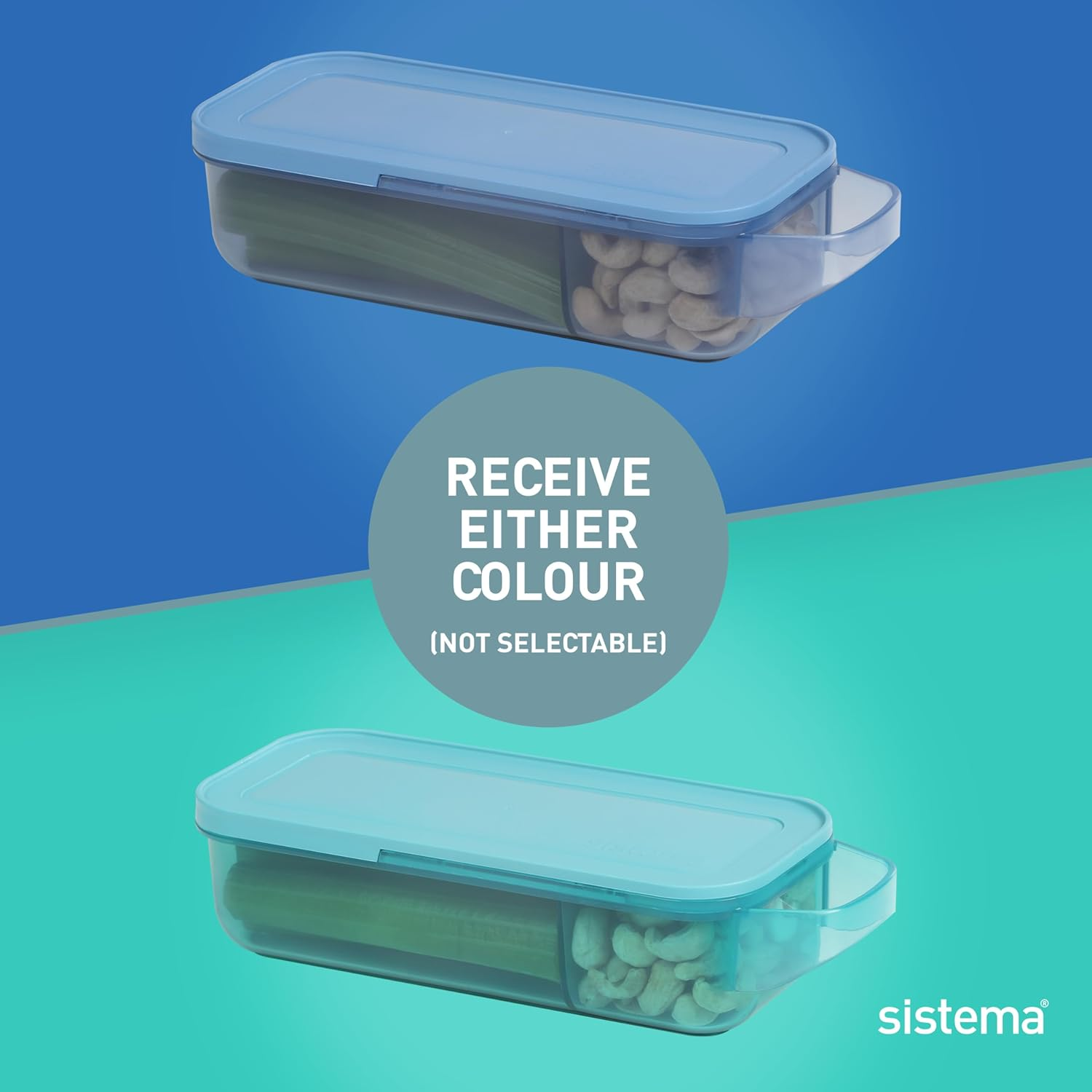 Sistema Ocean Bound Plastic Slide N Snack Container | 445 Ml Food Container with Compartments | Bpa-Free | Teal or Blue (Colour Not Selectable)