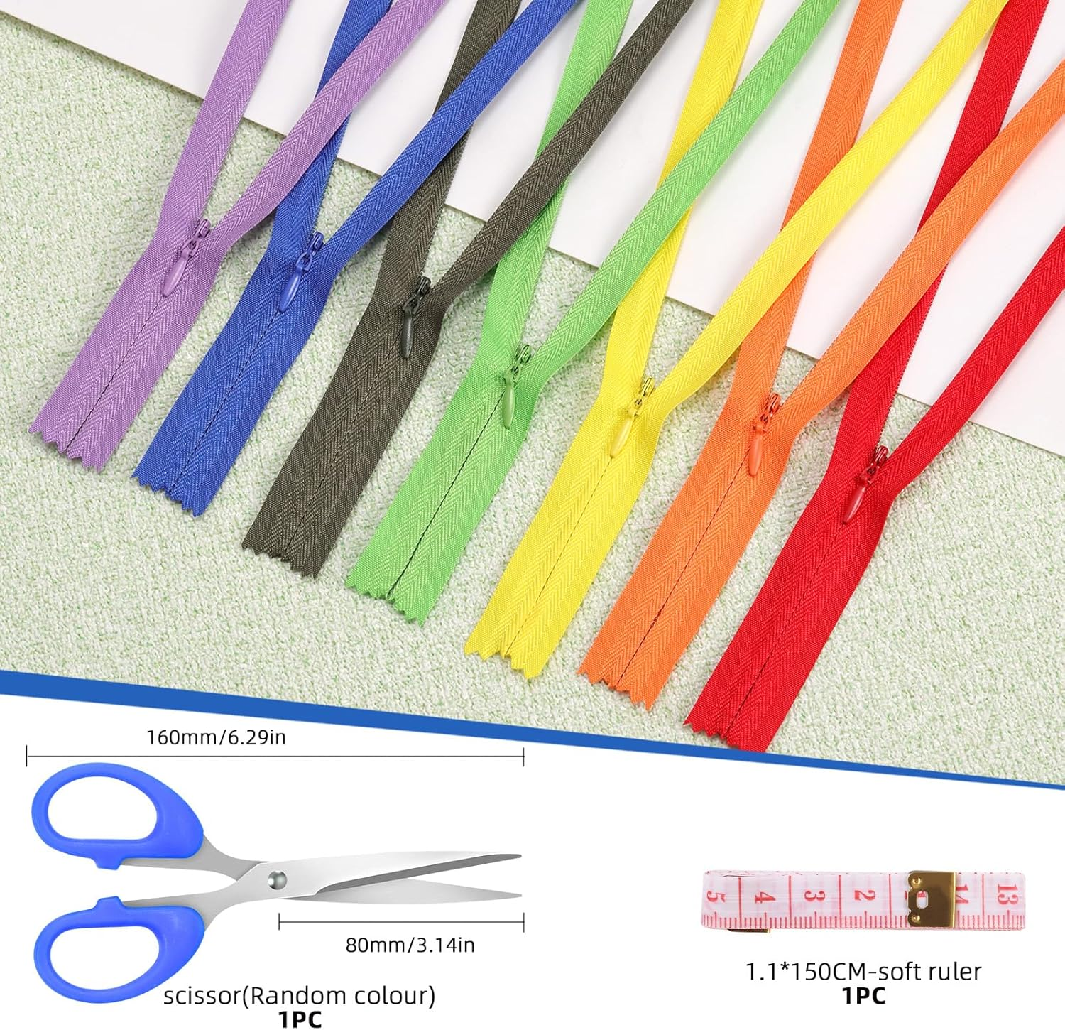 Glarks 22Pcs 40Cm Nylon Invisible Zippers, 20 Colors Nylon Invisible Zipper Bulk, Colorful Conceal Zippers, Crafts Hidden Zippers, Invisible Nylon Coil Zippers with Tools for Sewing Craft image number 5