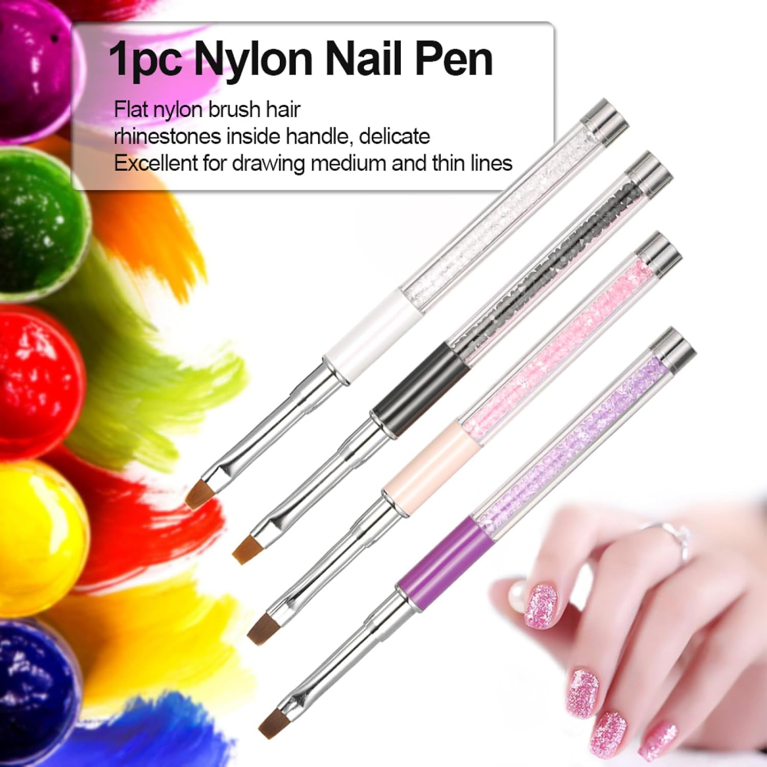 Labymos 1Pc Nail Art Brush Nylon DIY Nail Pen Flat Nail Painting Brush Salon Decoration Pen for UV Gel Nail Tool Black image number 3