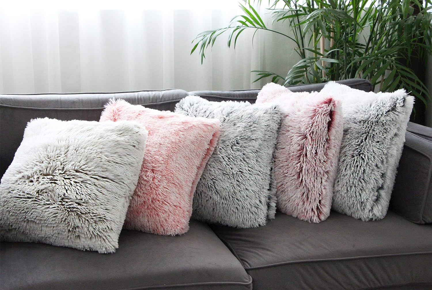 Uhomy 2 Packs Home Decorative Luxury Super Soft Plush Faux Fur Throw Pillow Cover Cushion Case, Double Sides Fur, for Sofa/Bed 18X18 Inch 45X45 Cm Red Ombre