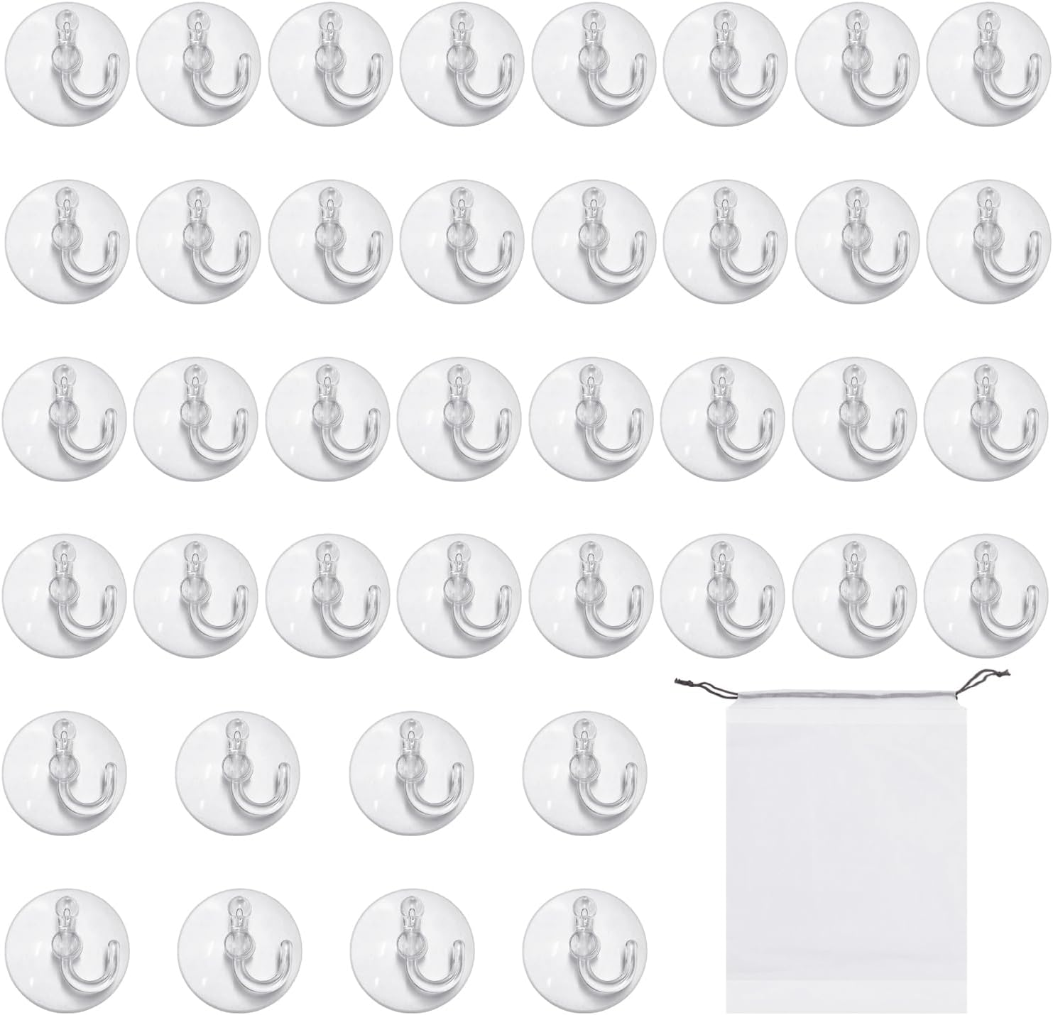 SLEEKEE 40 Transparent Suction Cup Hooks with 4 Cm Diameter and 1 Storage Bag - Ideal for Hanging Bathroom and Kitchen Utensils image number 1