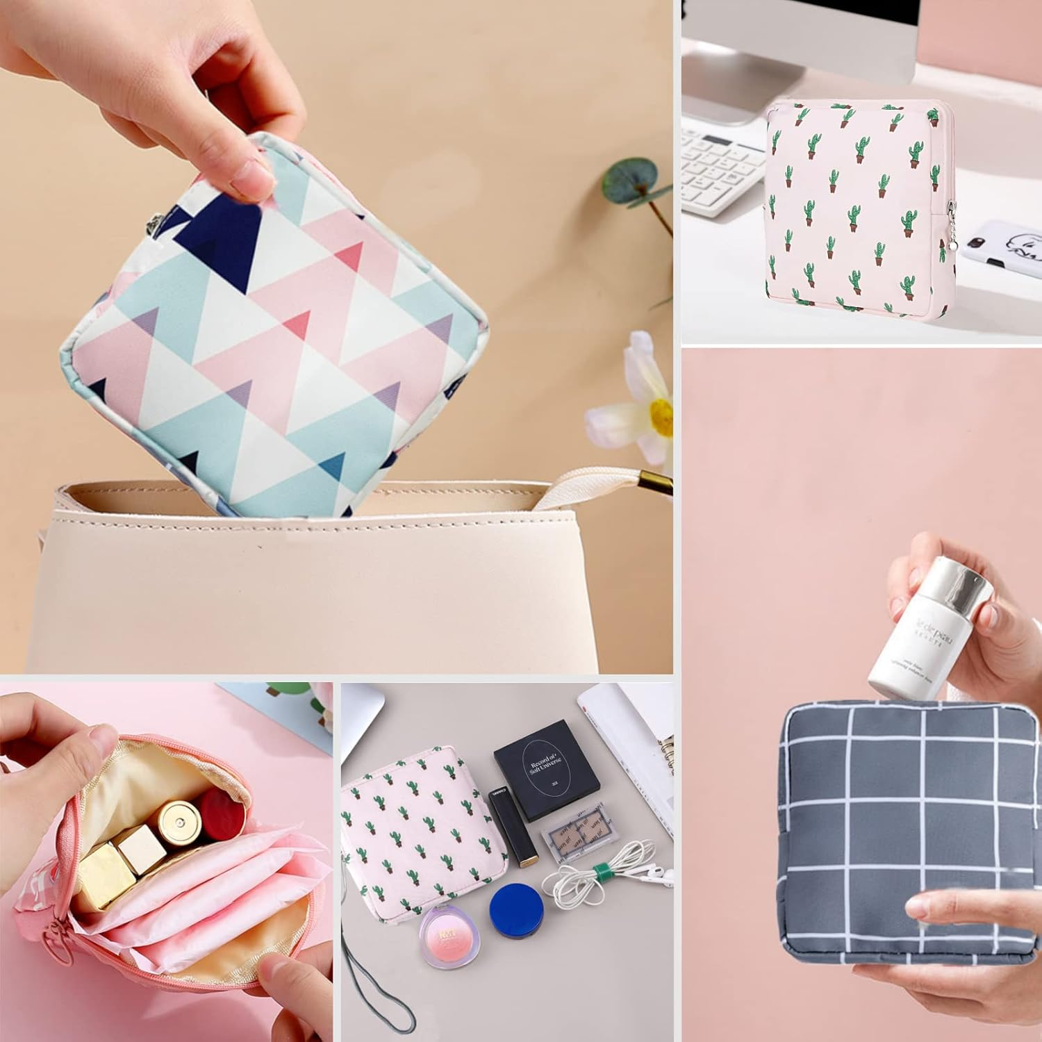 Portable Sanitary Napkin Storage Bag,4 Pieces Reusable Period Pouch for Teen Girls & Women,Pad Bags for Period for School,Office,Mini Pouch Feminine Pads Bag Kit (Classical) - Classical image number 4