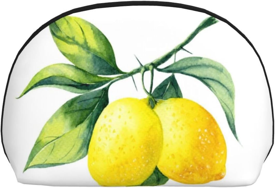 Cozimangoe Coin Pouch Makeup Bags Set, 2 Piece Shell Shape Cosmetic Bag with Pockets for Daily Travel Handbag Lipstick Keys Toiletry, Personalized Bright Yellow Lemon Fresh Fruit image number 1