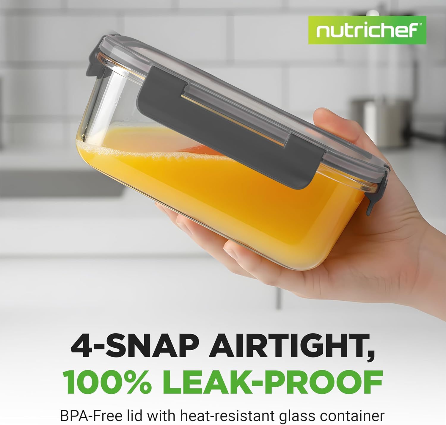 Nutrichef Glass Food Storage Containers with Lids &ndash; 12-Pack Leak-Proof Meal Prep Containers, Bpa-Free, Freezer-To-Oven & Dishwasher Safe, Airtight, Stackable (Grey) - Blue image number 7