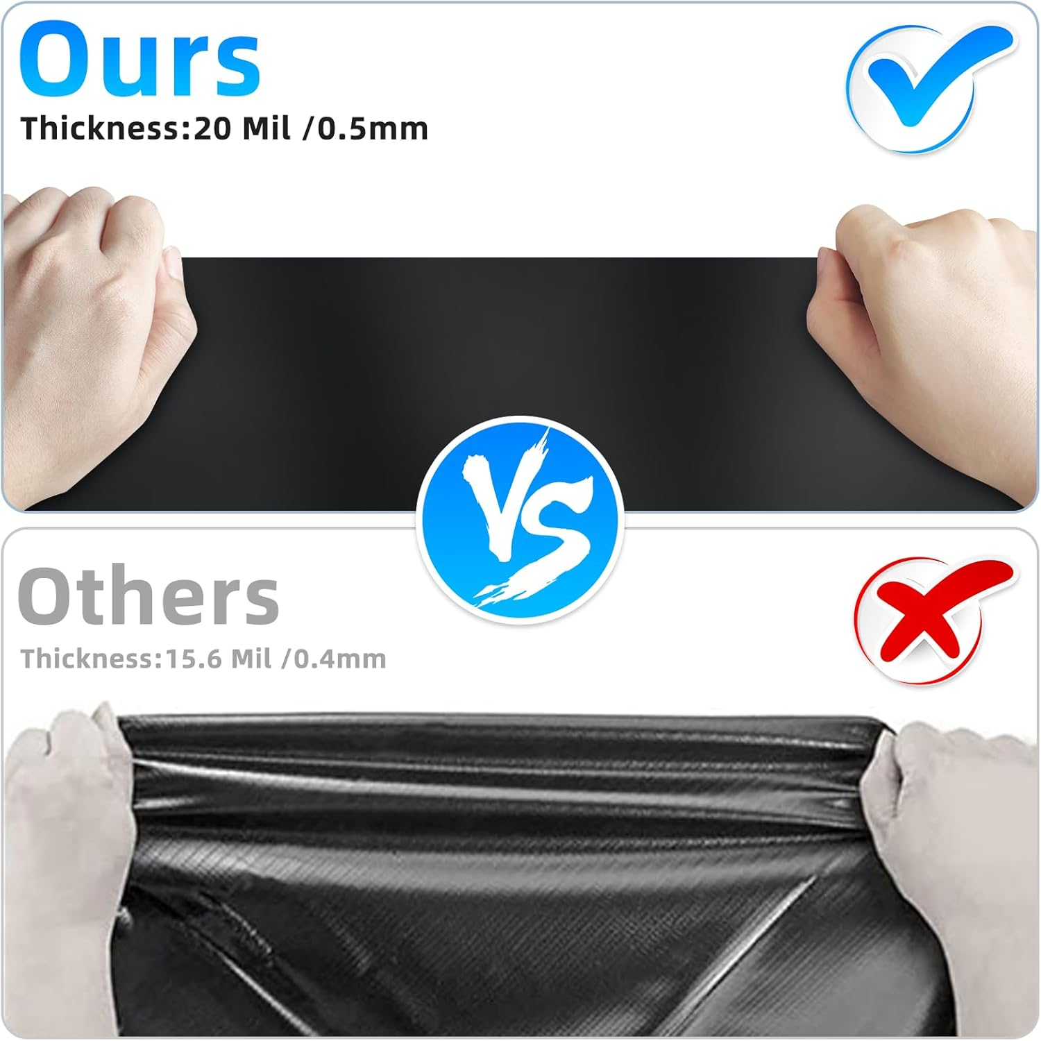 6Mx6Mx0.5Mm HDPE Pond Liner, Thick Heavy-Duty Garden Pool Underlayment Membrane &ndash; Black Waterproof Fish Pond Liner for Koi Ponds, Garden Streams, Waterfalls & Outdoor Landscaping (Extra Large) image number 5