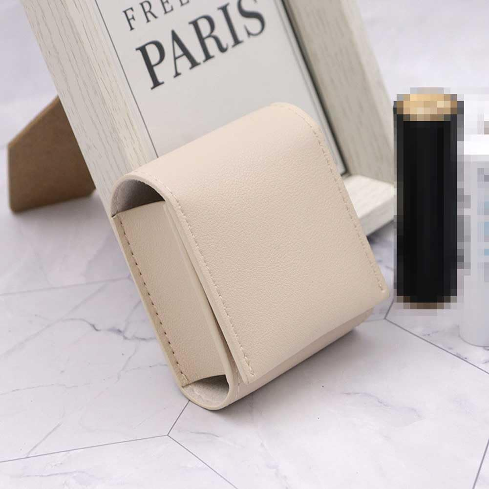 Teensery Leather Lipstick Case Portable Lip Gloss Bag Lip Balm Holder Case Lipstick Storage Box Organizer with Mirror for Women Ladies, 1 Piece, Beige image number 3