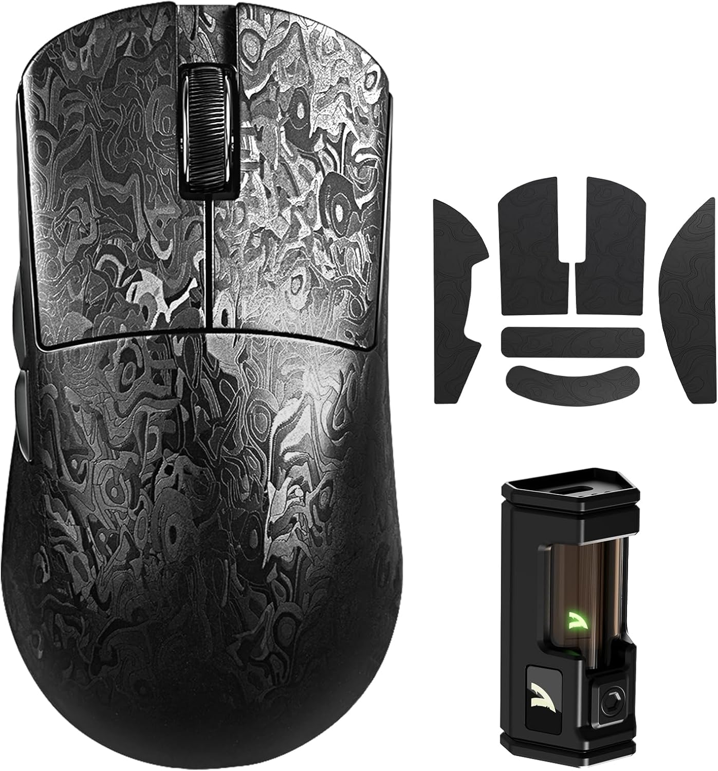 ATTACK SHARK R11 Ultra 8K Carbon Fiber Wireless Gaming Mouse,Paw3950 MAX Sensor,49G Ultra-Lightweight,Nordic 52840 MCU Chip,42000 Dpi,Wired/Bt/2.4Ghz Wirelss Programmable Mouse for Pc/Mac(Ink)