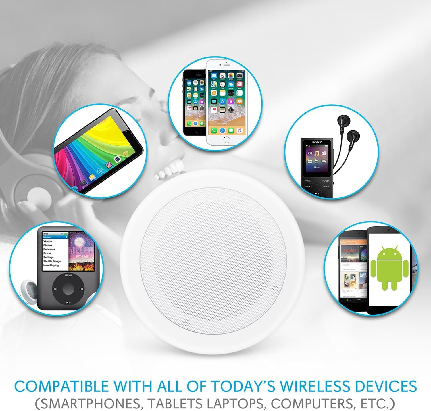 Pyle Pair 6.5&rdquo; Bluetooth Flush Mount In-Wall In-Ceiling 2-Way Universal Home Speaker System Spring Loaded Quick Connections Polypropylene Cone Polymer Tweeter Stereo Sound 200 Watts (PDICBT652RD) image number 2