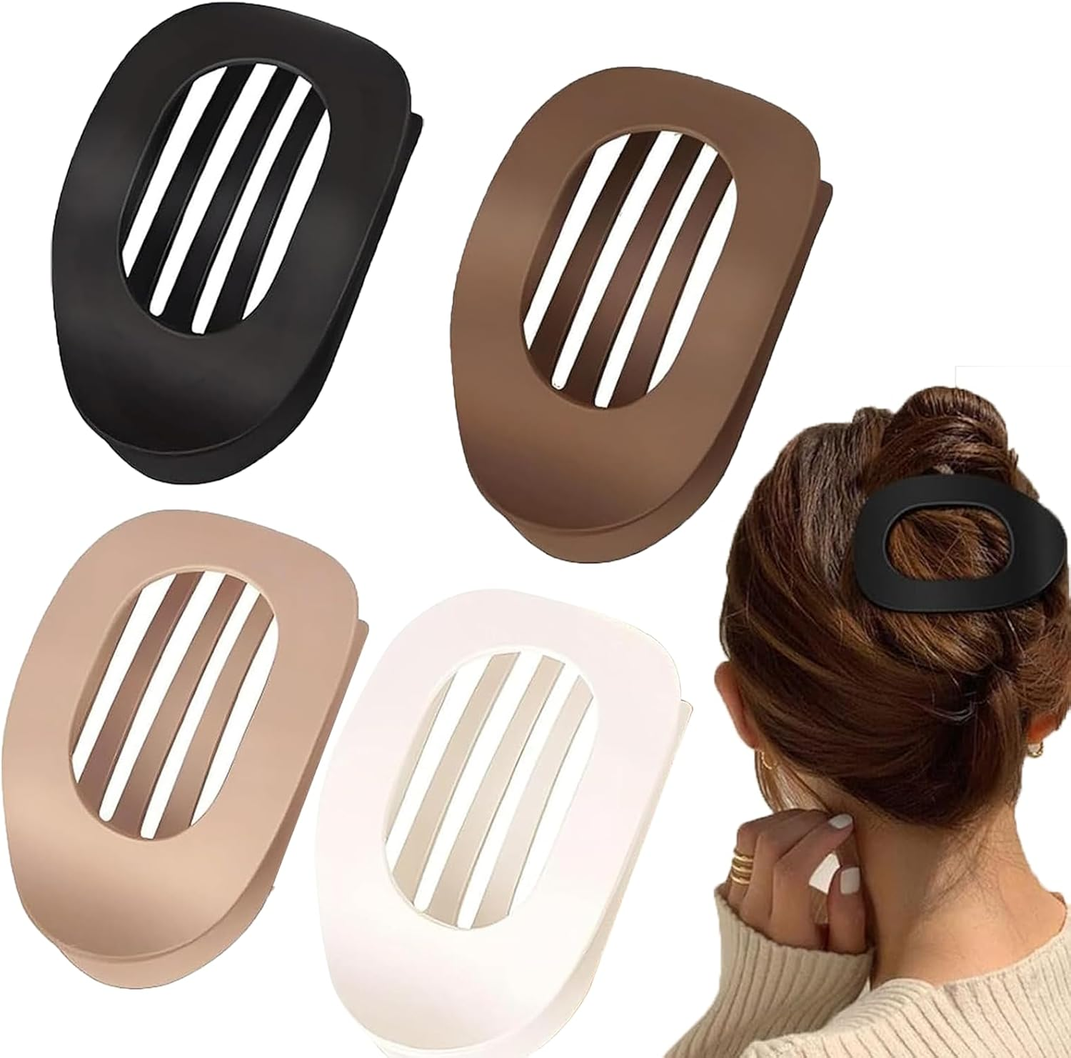 NBPIY 4 Pack Flat Hair Clips for Women, Strong Hold Curved Claw Clips with No Slip Grip, Hair Accessories for All Hair Types, for Lying down and Driving (Matte)