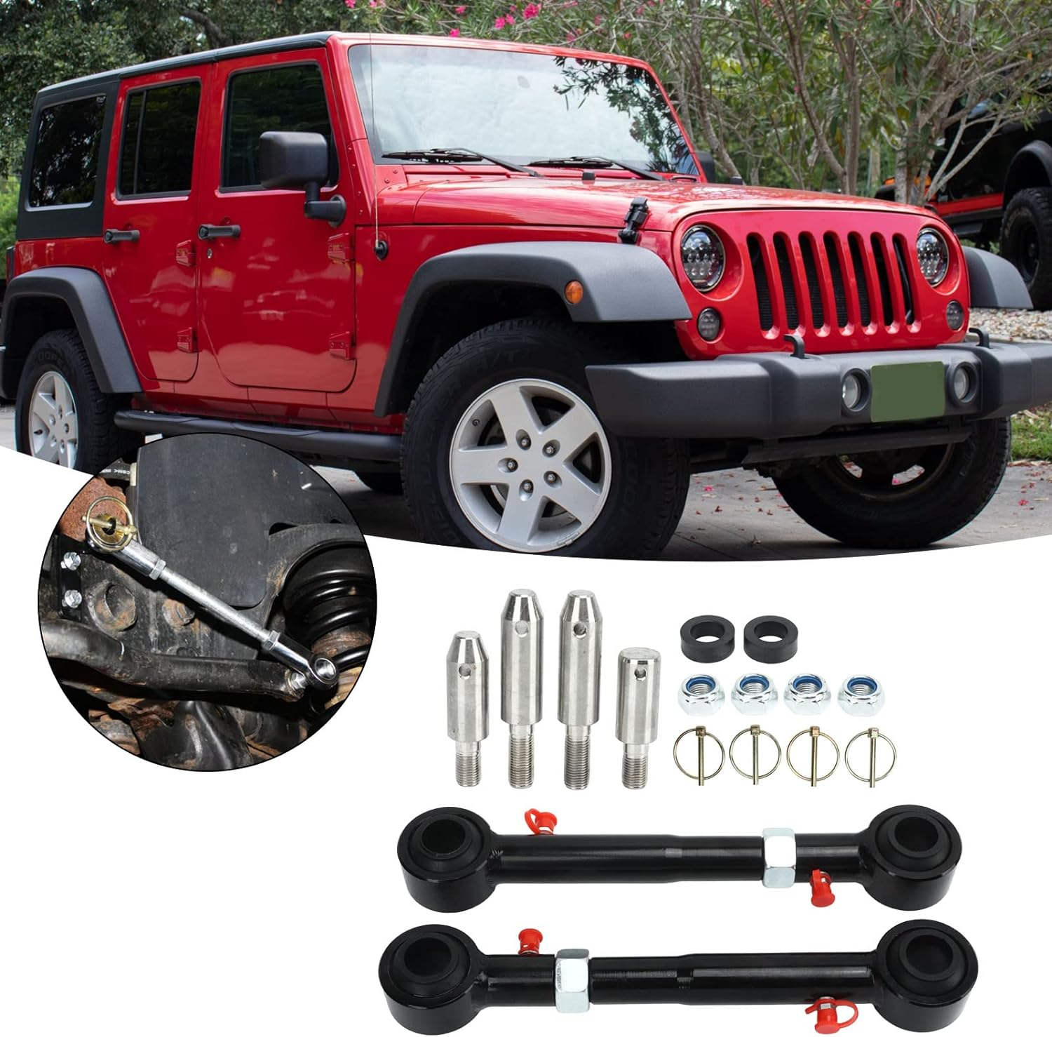 Front Swaybar Quicker Disconnect System for Jeep Wrangler JK JKS, for 2.5-6.0In Lift, Increase Axle Articulation, Stabilize Vehicle Body, Adjustable Sway Bar Disconnects image number 3