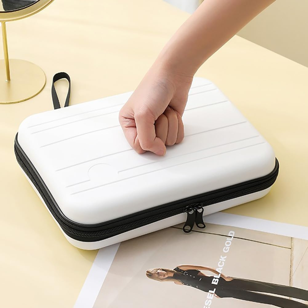 Jikfete Hard Shell Portable Cosmetic Toiletry Bag, Large Capacity Light Waterproof Beauty Makeup Travel Protective Storage Case Box, Large White, Fashion image number 2