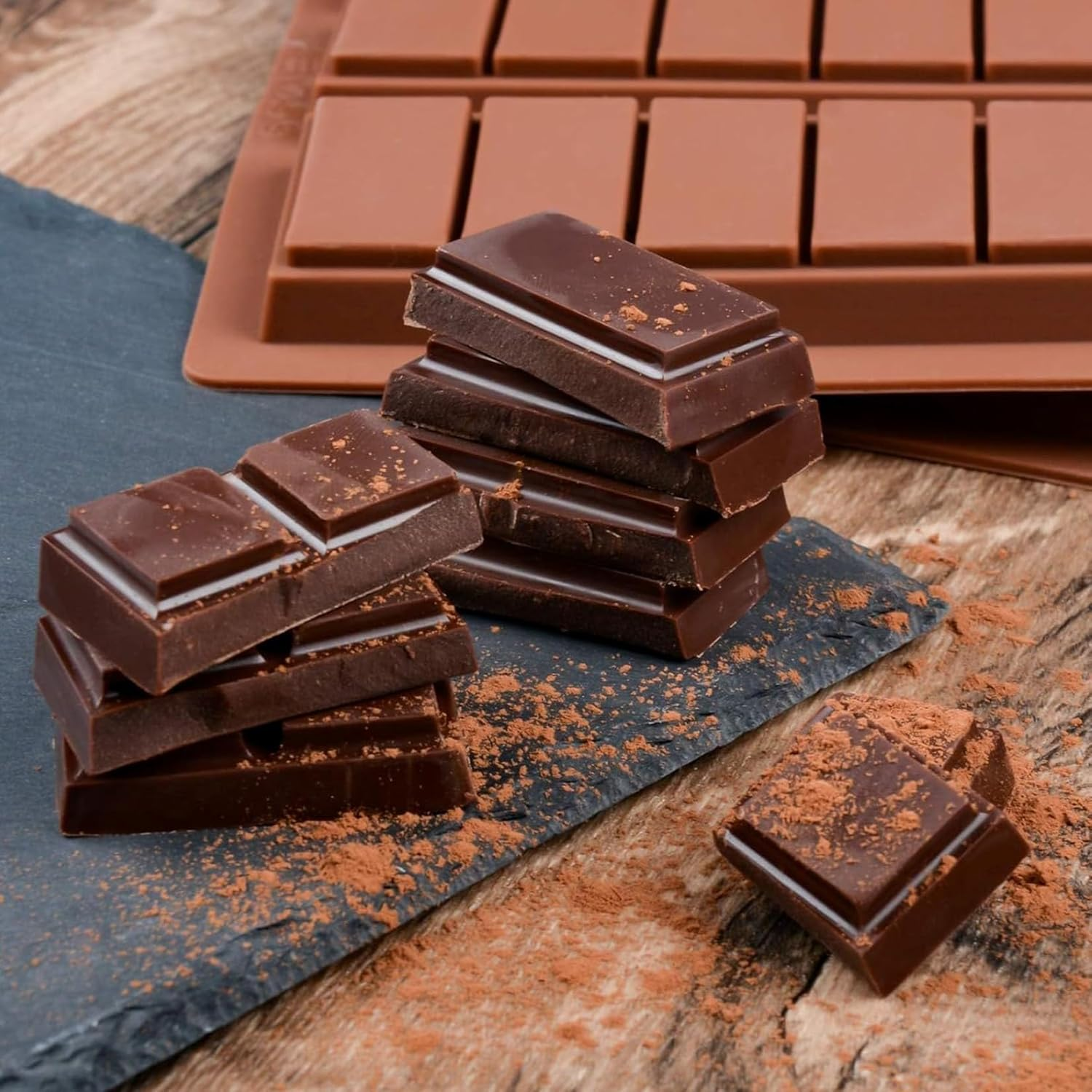 Silicone Chocolate Bar Molds Break Apart Chocolate Engery Bar Non-Stick Candy Mold for Baking Chocolate Snacks, 2 Pack image number 2