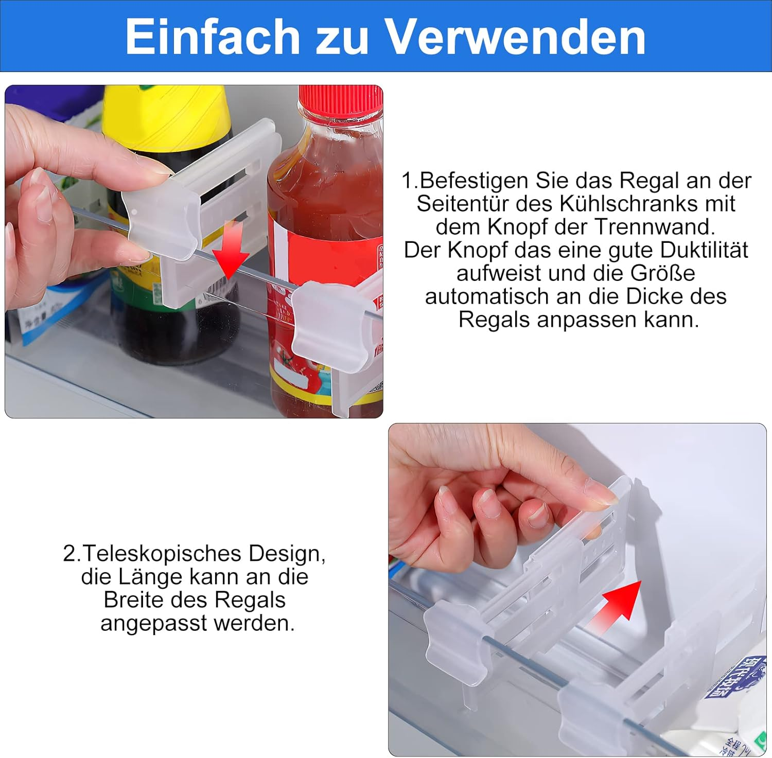 DAWRIS Fridge Organiser, Set of 16, Kitchen Storage Box, Organisation, Adjustable Drawer Insert, Extendable Drawers, Shelf Insert in Kitchen Cabinet for Kitchen, Fridge, Cabinets image number 6