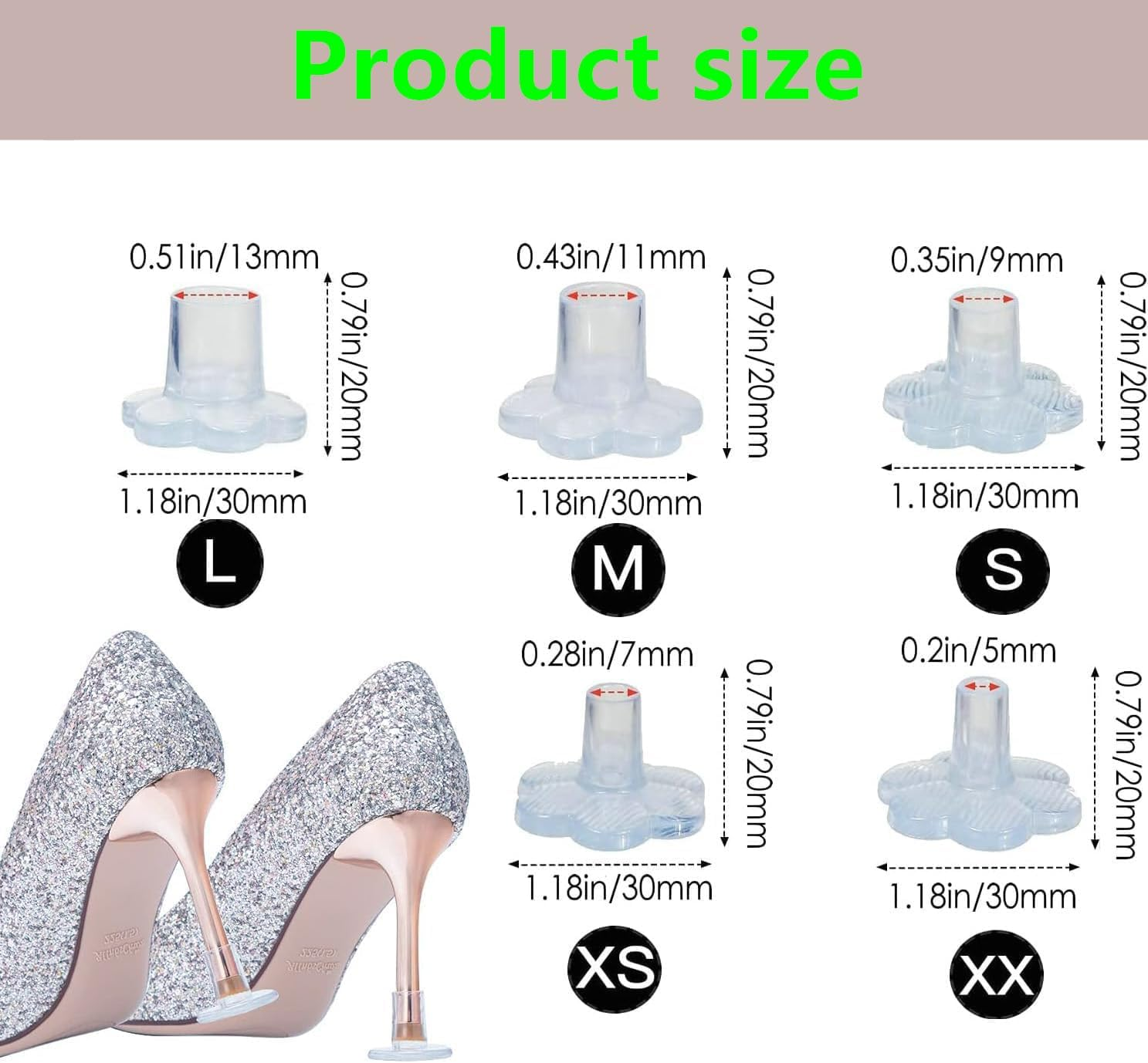 5 Pairs High Heel Protectors, for Shoes Women Soft Heel Covers Heel Repair Caps Covers,For Walking on Grass and Uneven Floor to Prevent Noise Non-Slip for Weddings Occasions (5 Sizes) image number 4