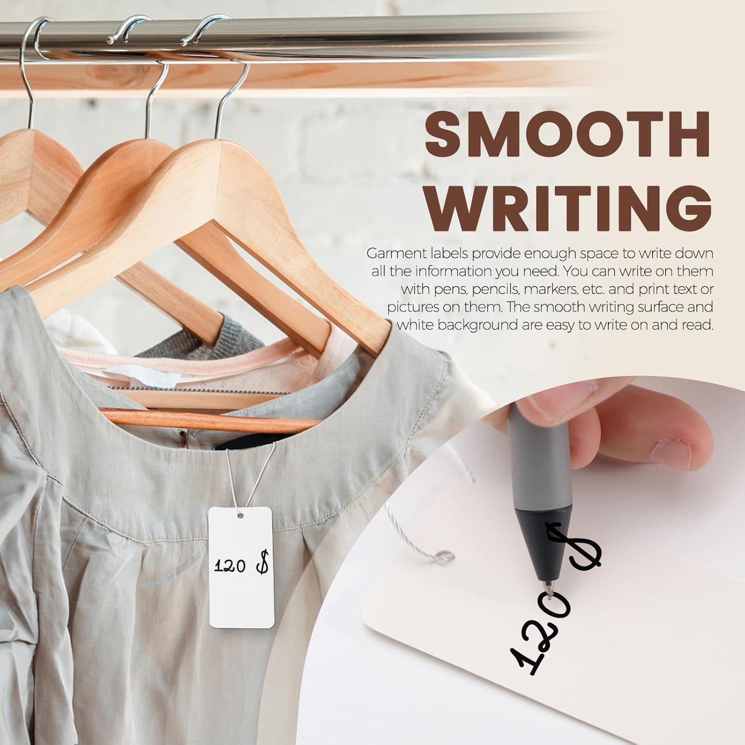 Sekonow 400Pcs White Gift Tags with String, Large Price Tags Clothing Tags Blank Kraft Paper Hang Tags for Clothes Sale Crafts Pricing Inventory - Black image number 3