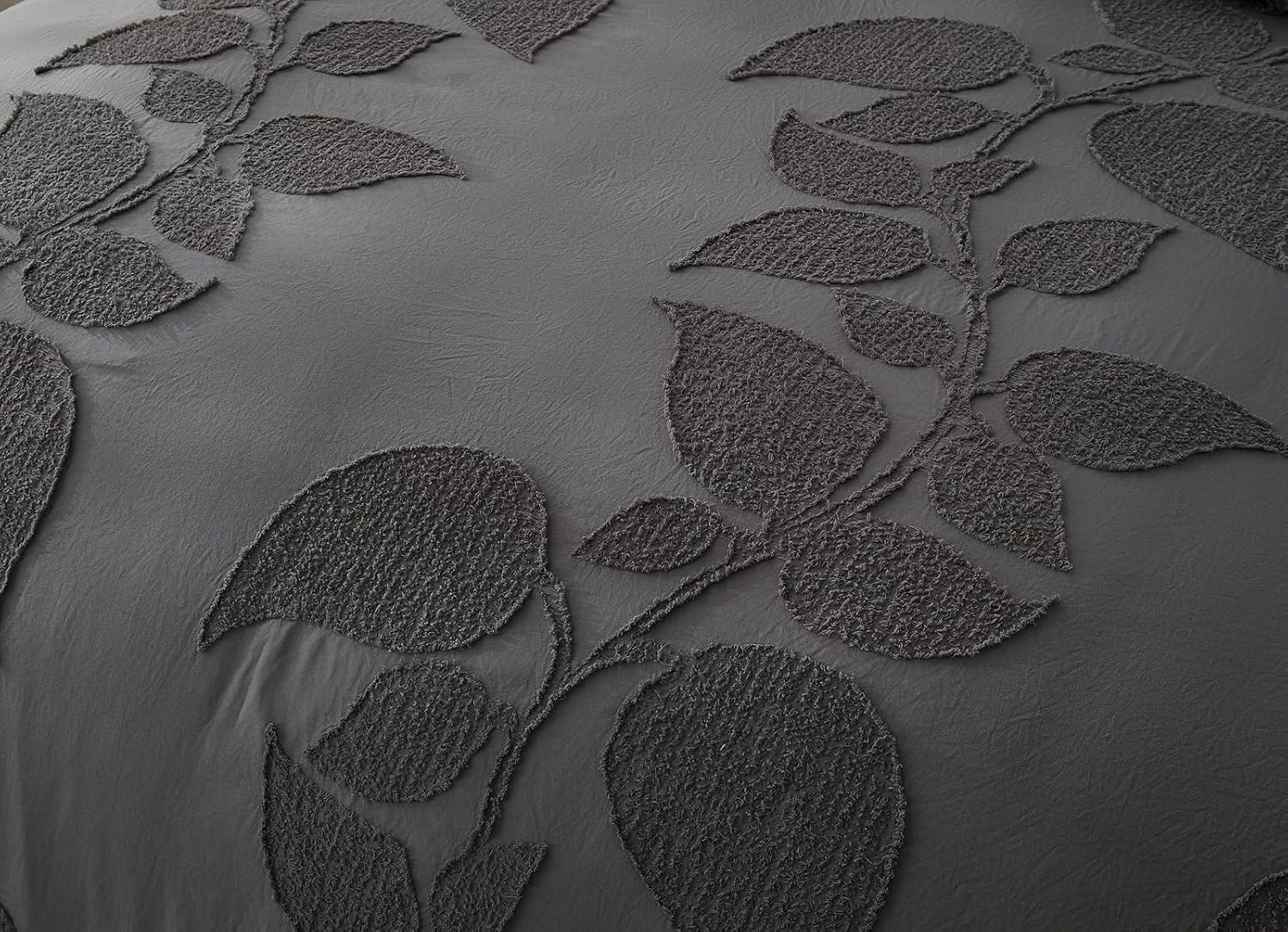 Techshing 3-Pieces Doona Cover Set, Dark Grey Microfiber Quilt Cover with Pillowcases, 3D Embossed Leaf Modern & Soft Bedding - Double/Full (US Size: 203X229Cm) image number 2