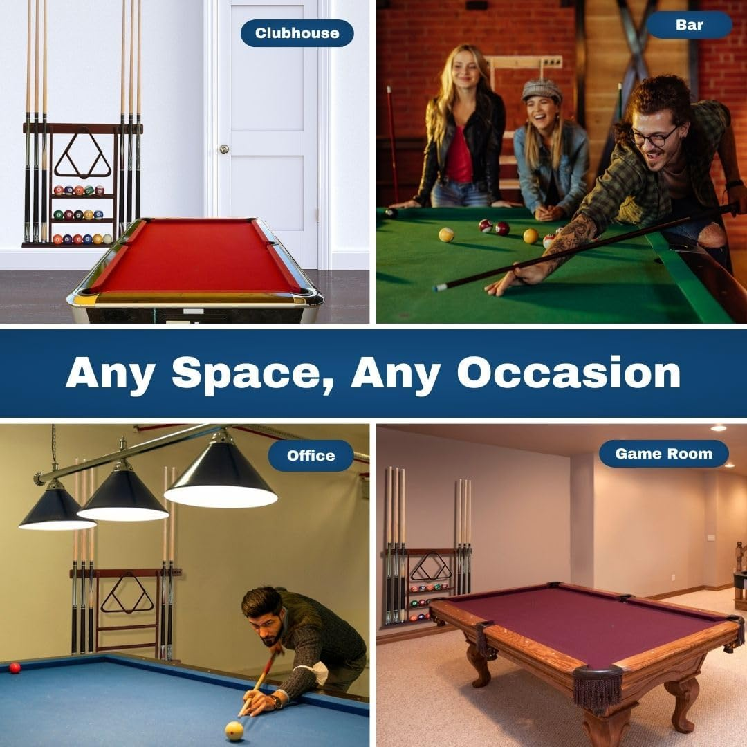 Flintar Wall Cue Rack, Premium Billiard Pool Cue Stick Holder, Made of Solid Hardwood, Improved Direct Wall Mounting, Cue Rack Only (Cues, Balls and Ball Rack Not Included), Oak Finish - Mahogany image number 3