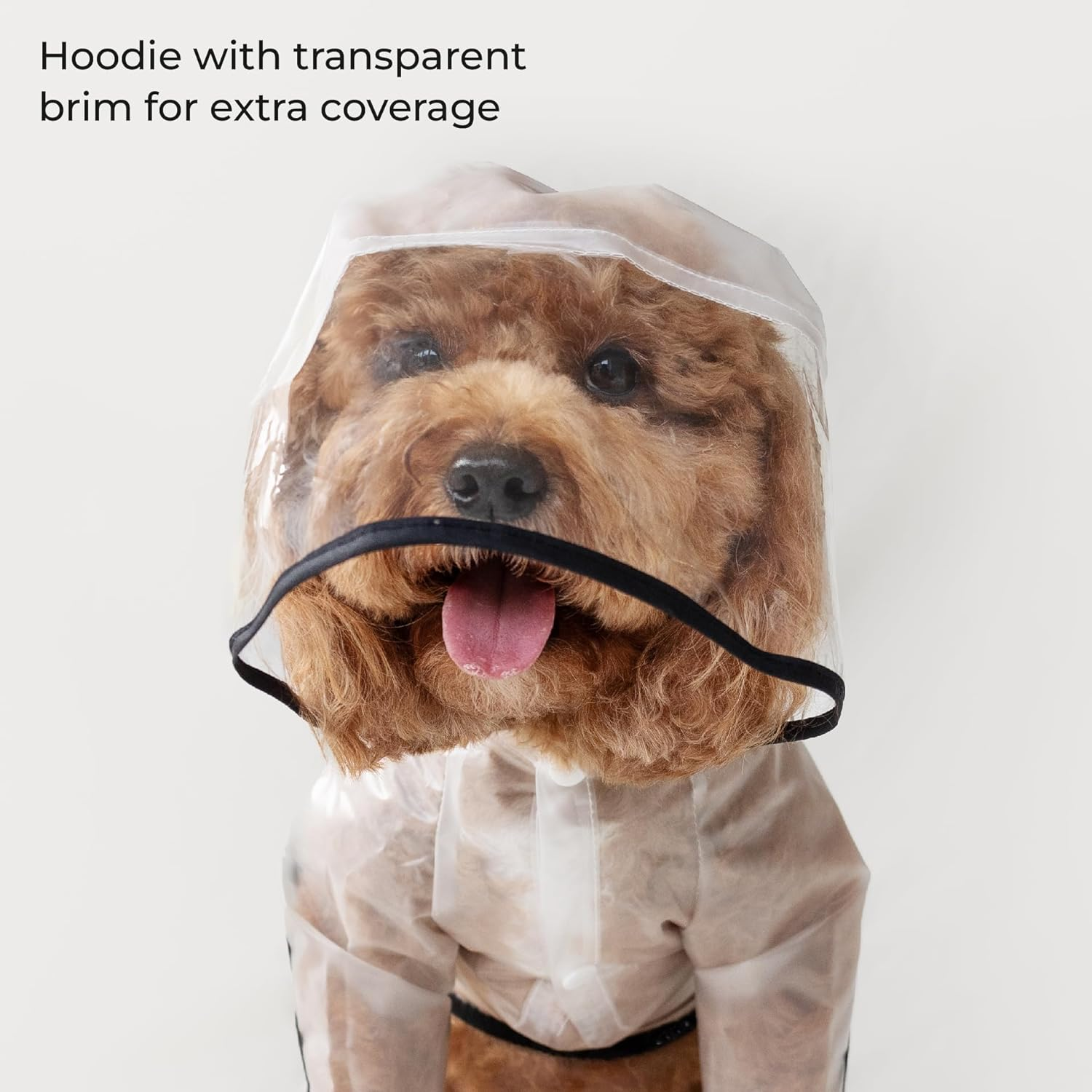Dog Raincoat Poncho with Hood, Rain Jacket, Waterproof, Windproof, Transparent with Reflective Strip and Leash Hole, Full Body Four Legs Cover (Transparent, L)